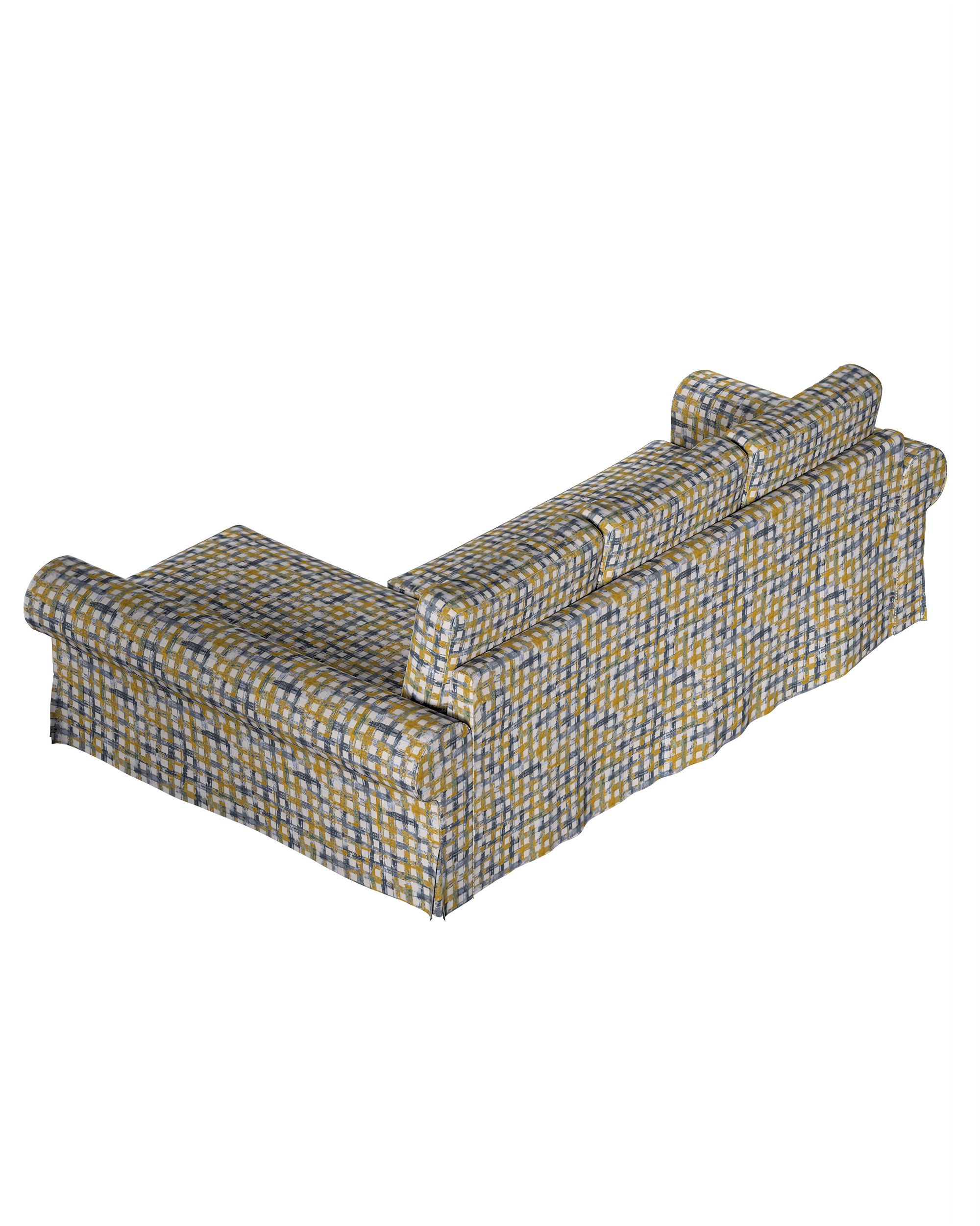 Housse canapé  Backabro convertible avec méridienne couleur bleu tissu tresse, à motifs (hover)