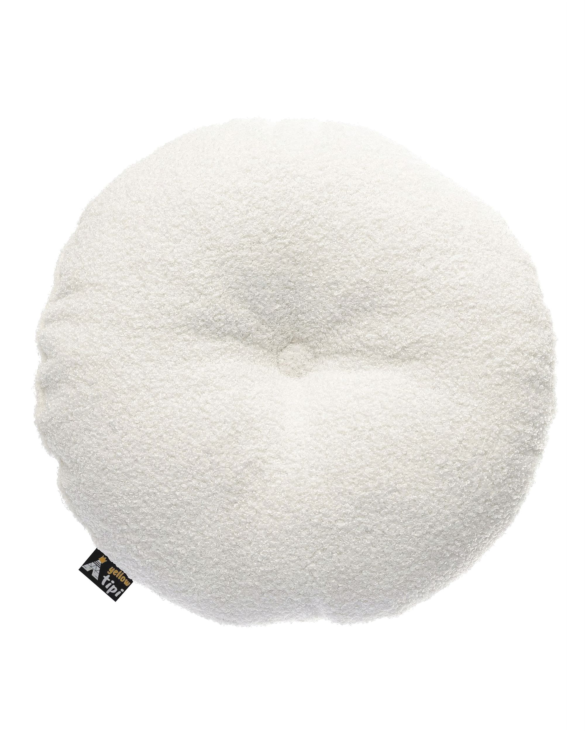Coussin ronde avec bouton couleur blanc tissu tresse