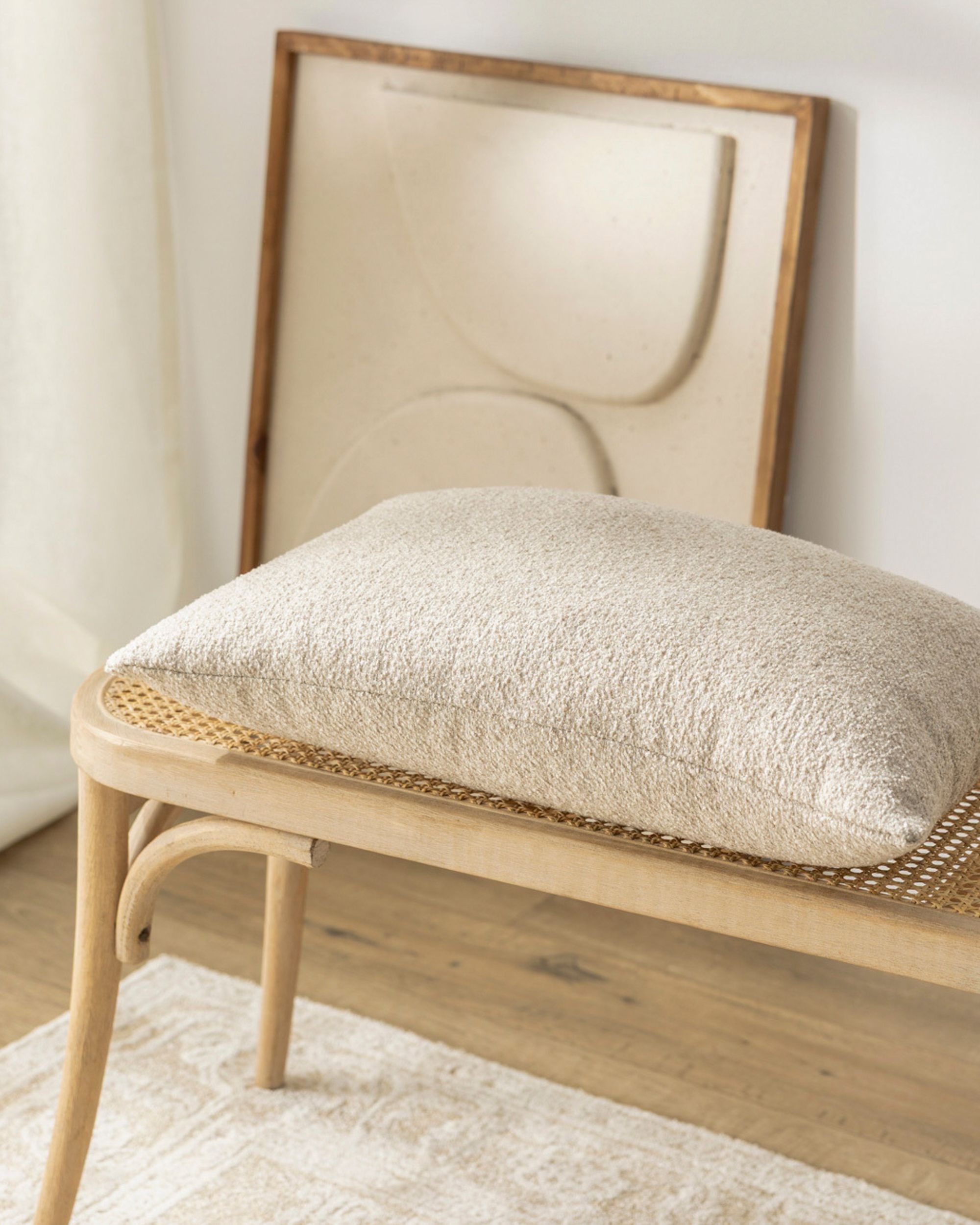 Housse de coussin rectangulaire Kinga couleur beige tissu tresse