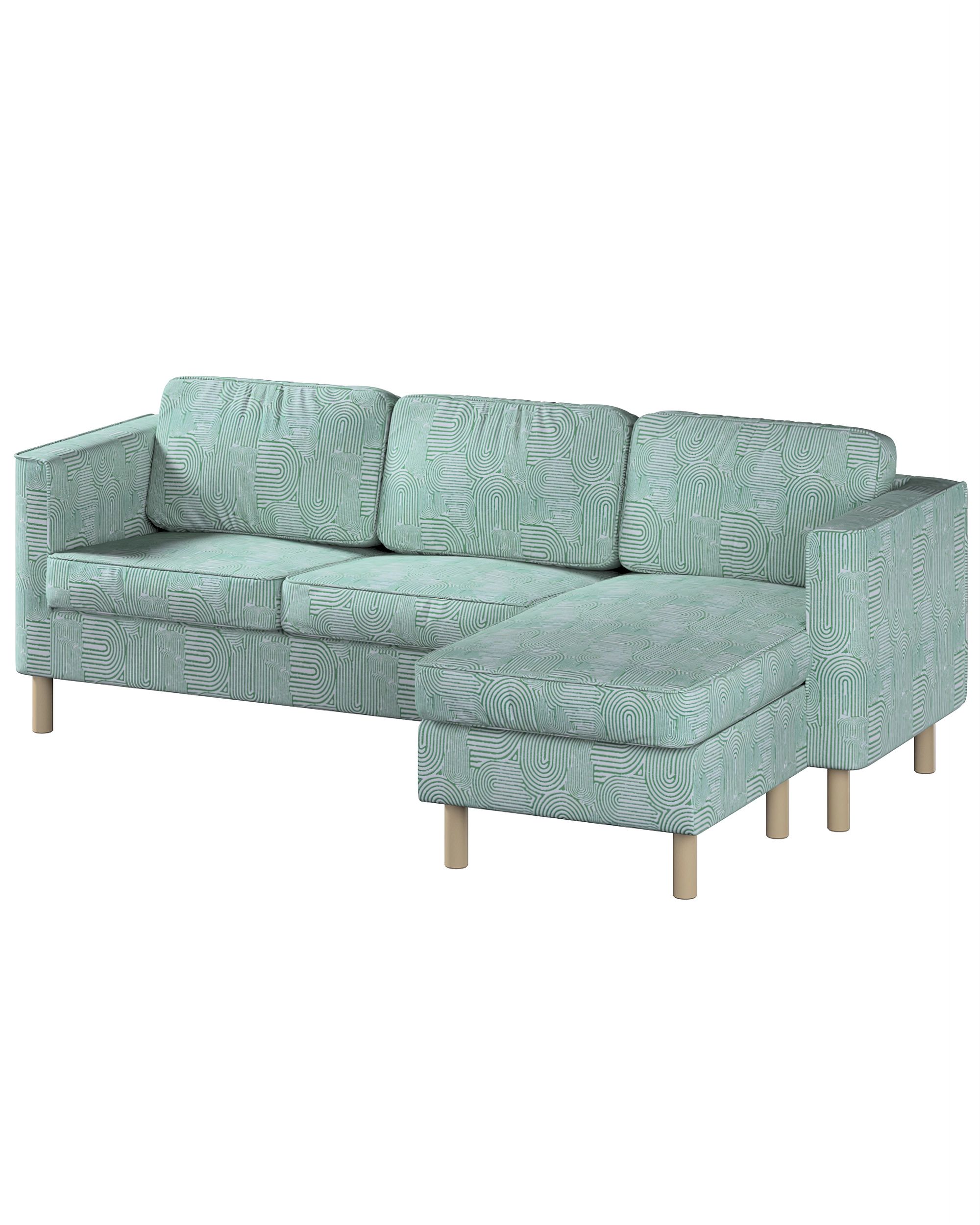 Housse canapé Pärup avec chaise longue 3 pl. couleur vert tissu tresse, à motifs