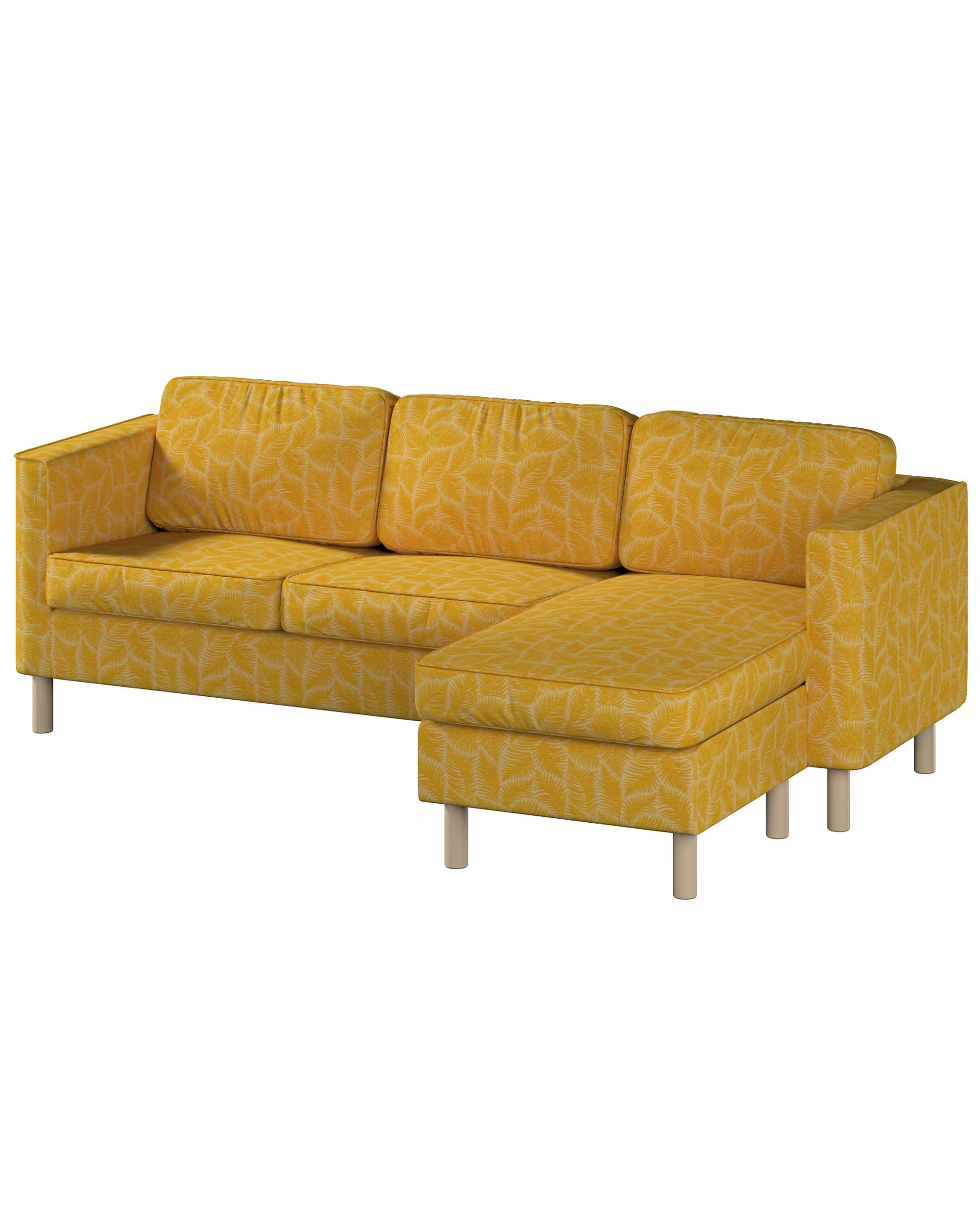 Housse canapé Pärup avec chaise longue 3 pl. couleur jaune tissu tresse, à motifs