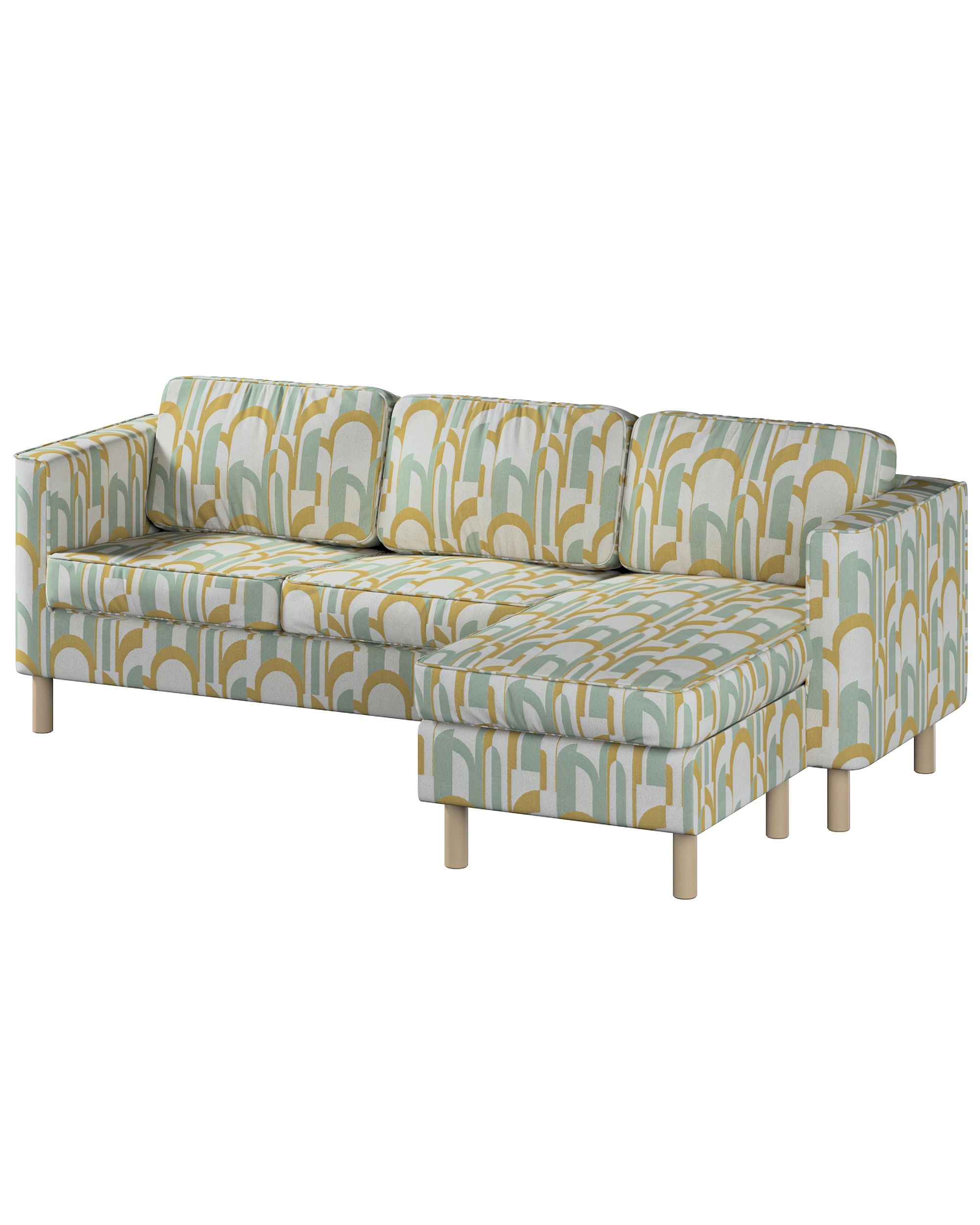 Housse canapé Pärup avec chaise longue 3 pl. couleur vert tissu tresse, à motifs