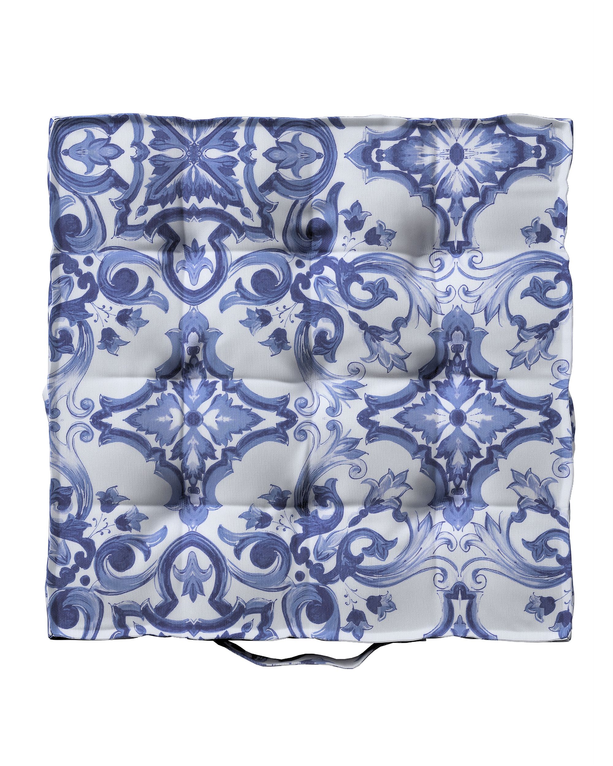Carreau de chaise Jaques couleur bleu tissu à motifs