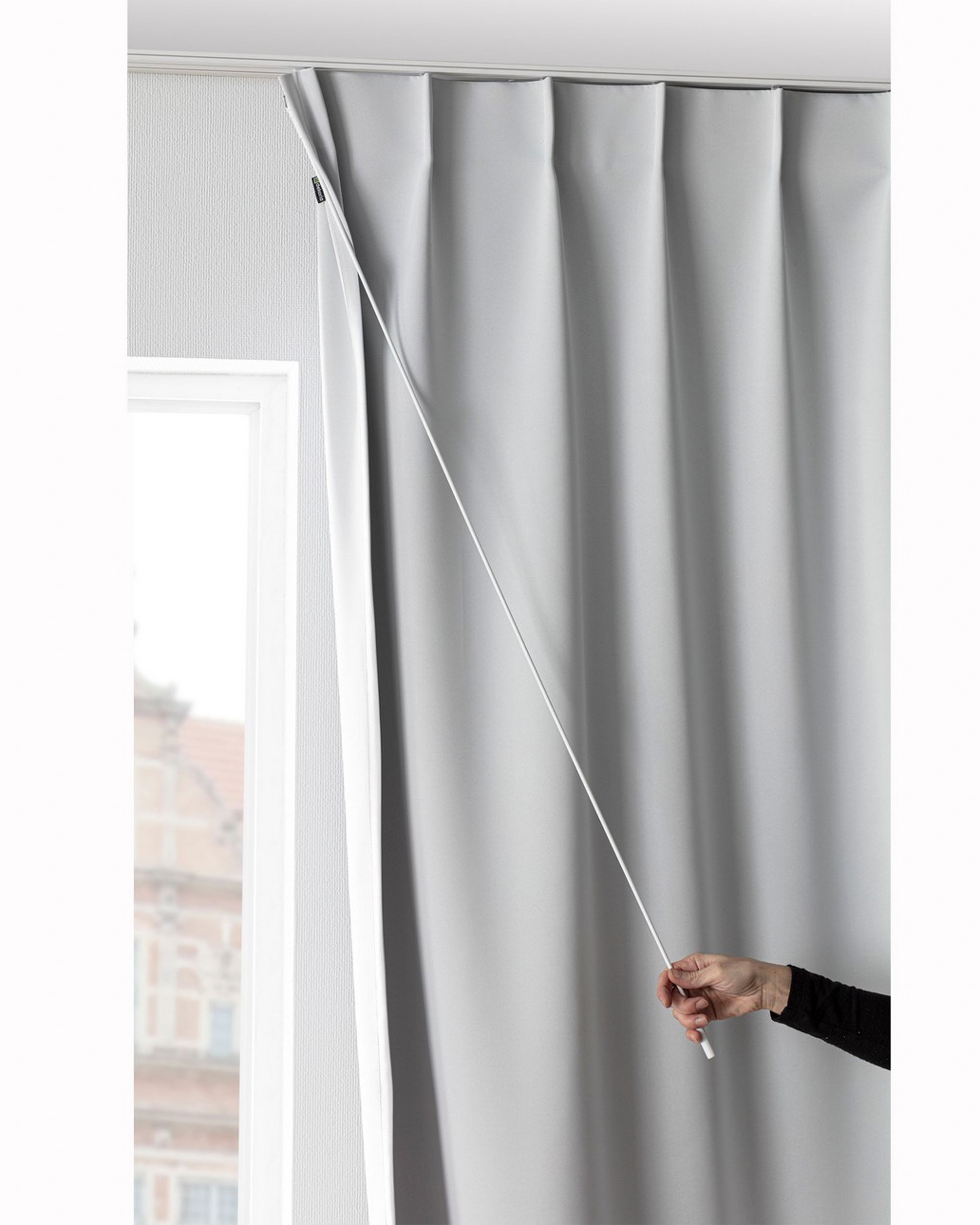 Tringle tire-rideau en métal blanc 125 cm (hover)