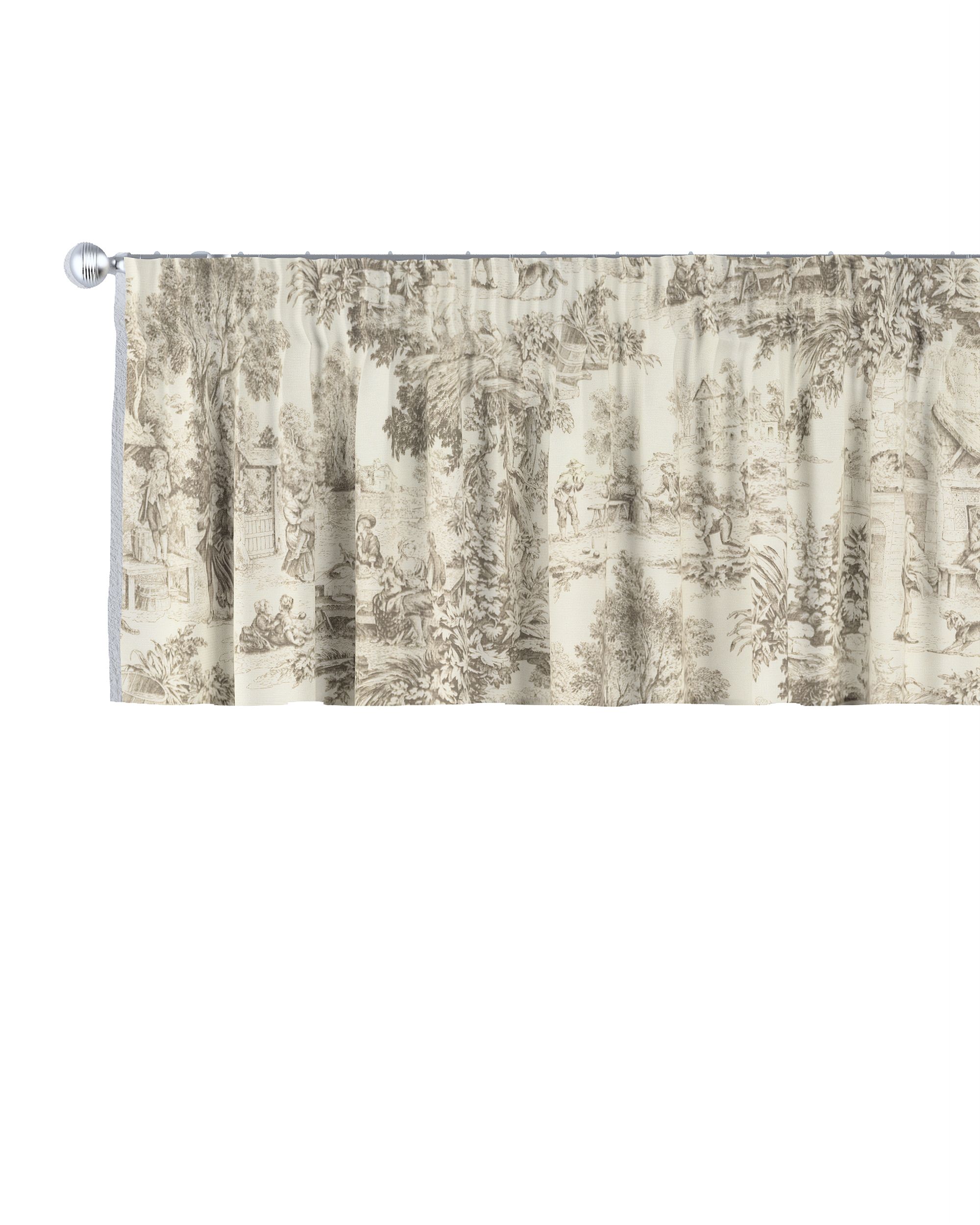 Cantonnière avec le ruban fronceur couleur marron tissu à motifs