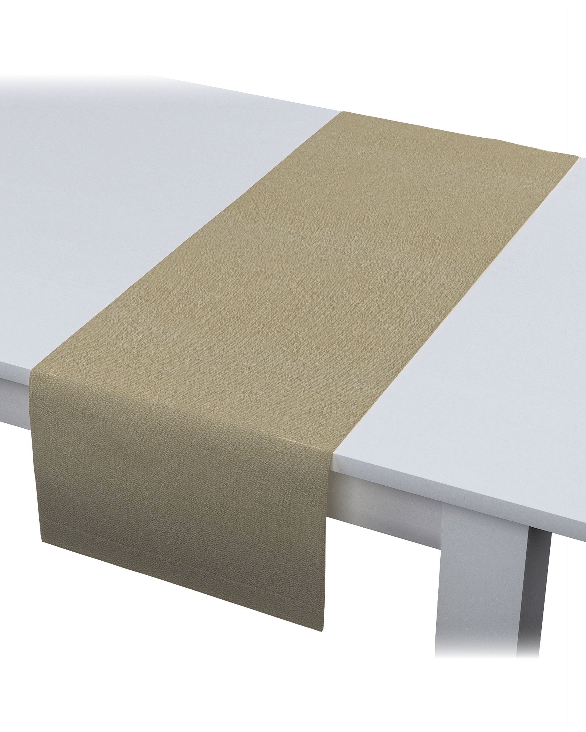 Chemin de table rectangulaire couleur beige tissu semi-transparent, brillant, tresse (hover)