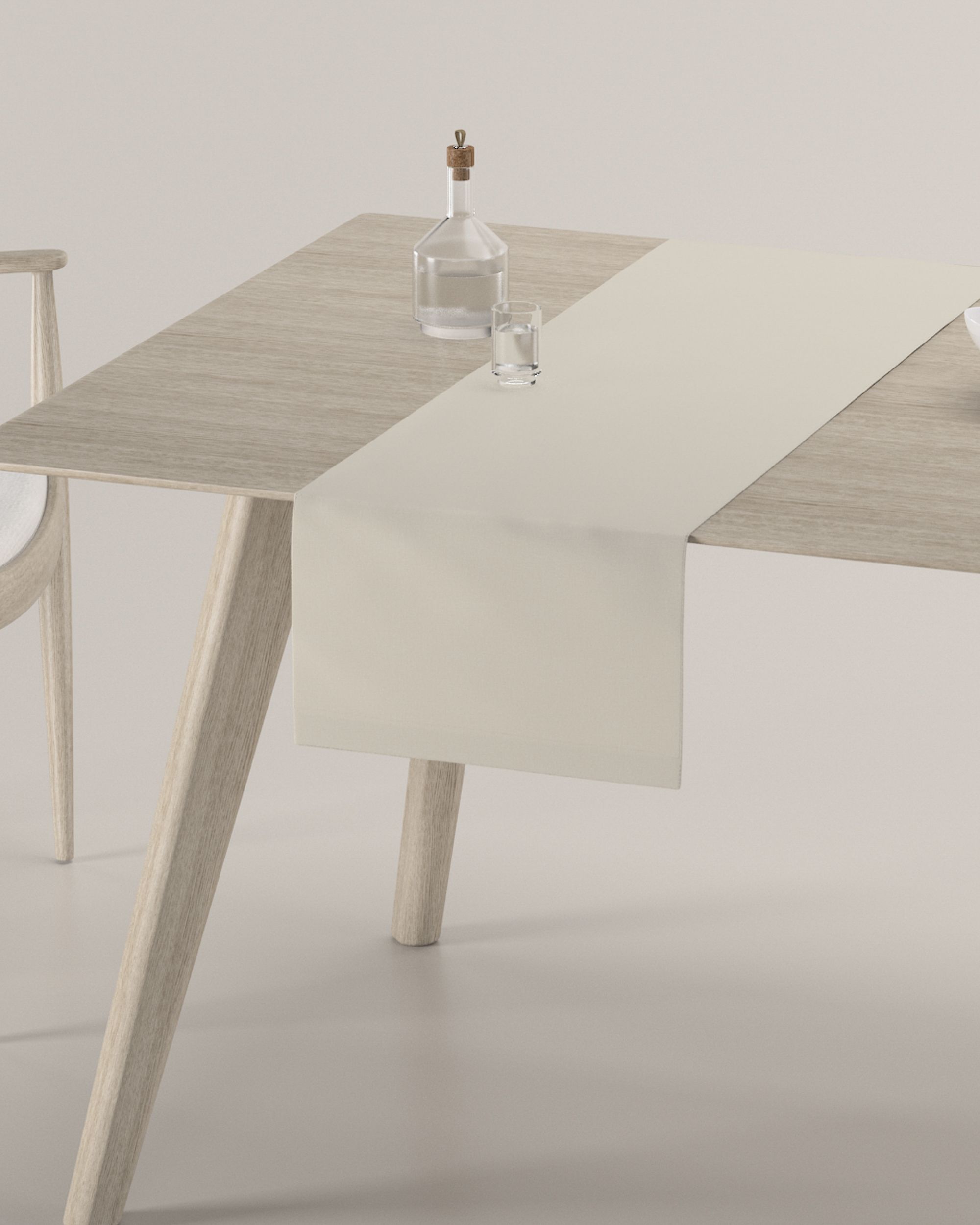 Chemin de table rectangulaire couleur beige tissu semi-transparent, tresse, en lin (hover)