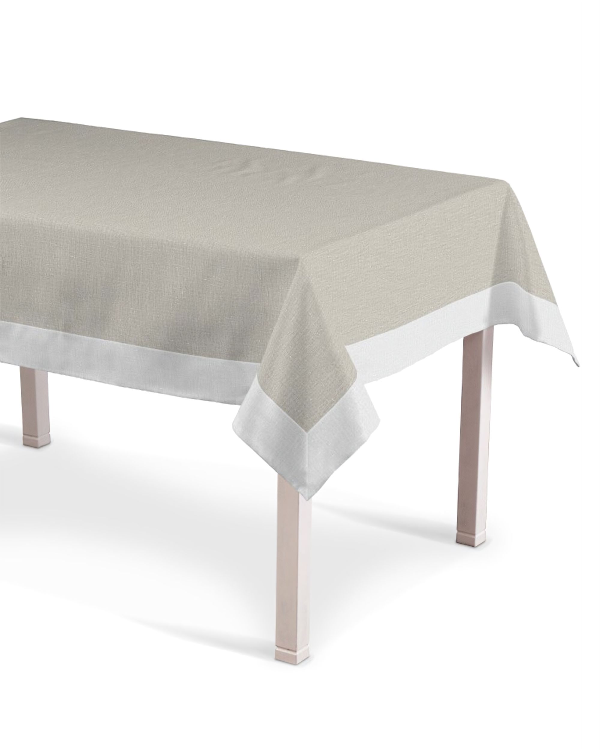 Față de masă cu bordură couleur beige tissu semi-transparent, tresse, en lin