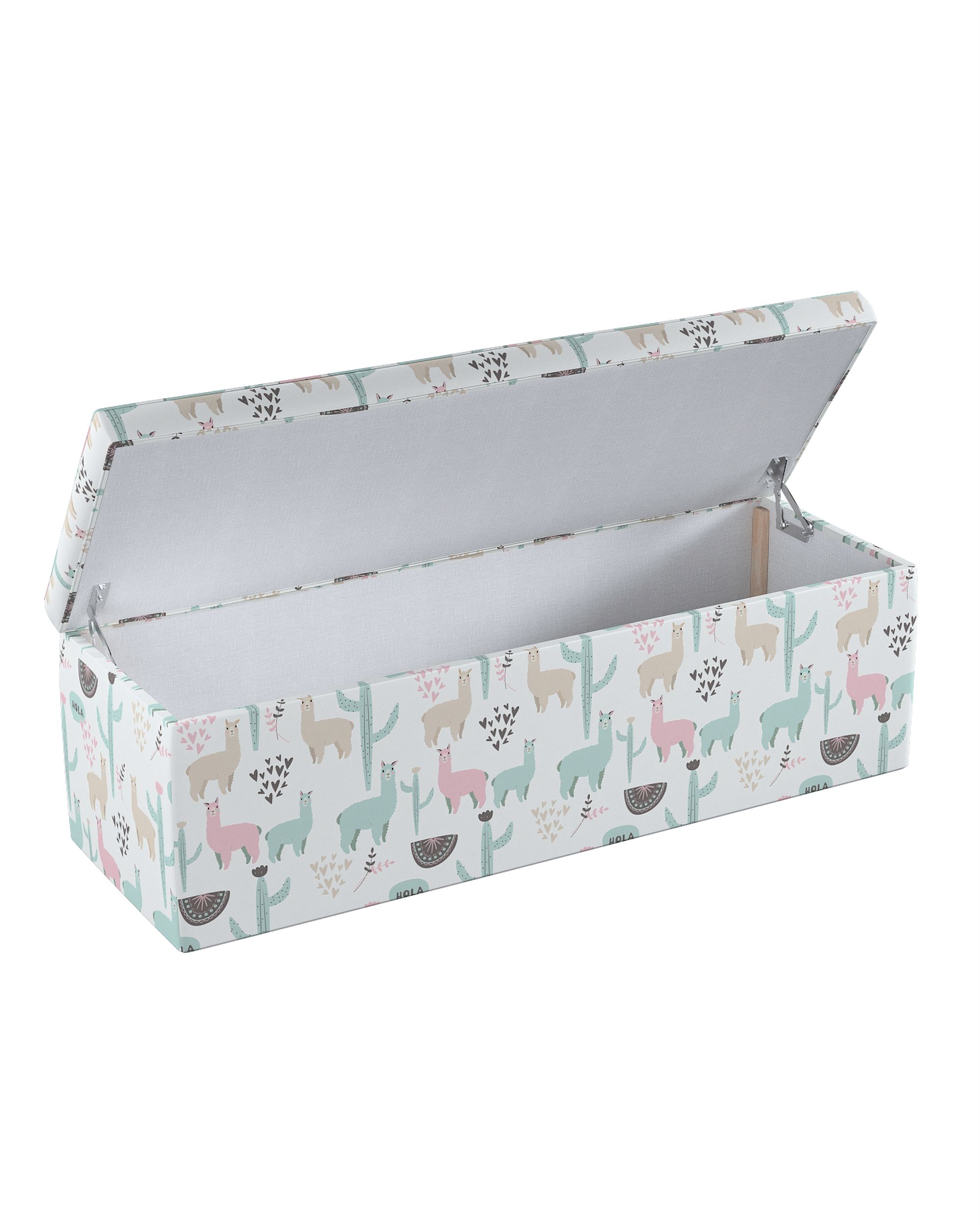 Coffre tapissé couleur vert tissu à motifs (hover)