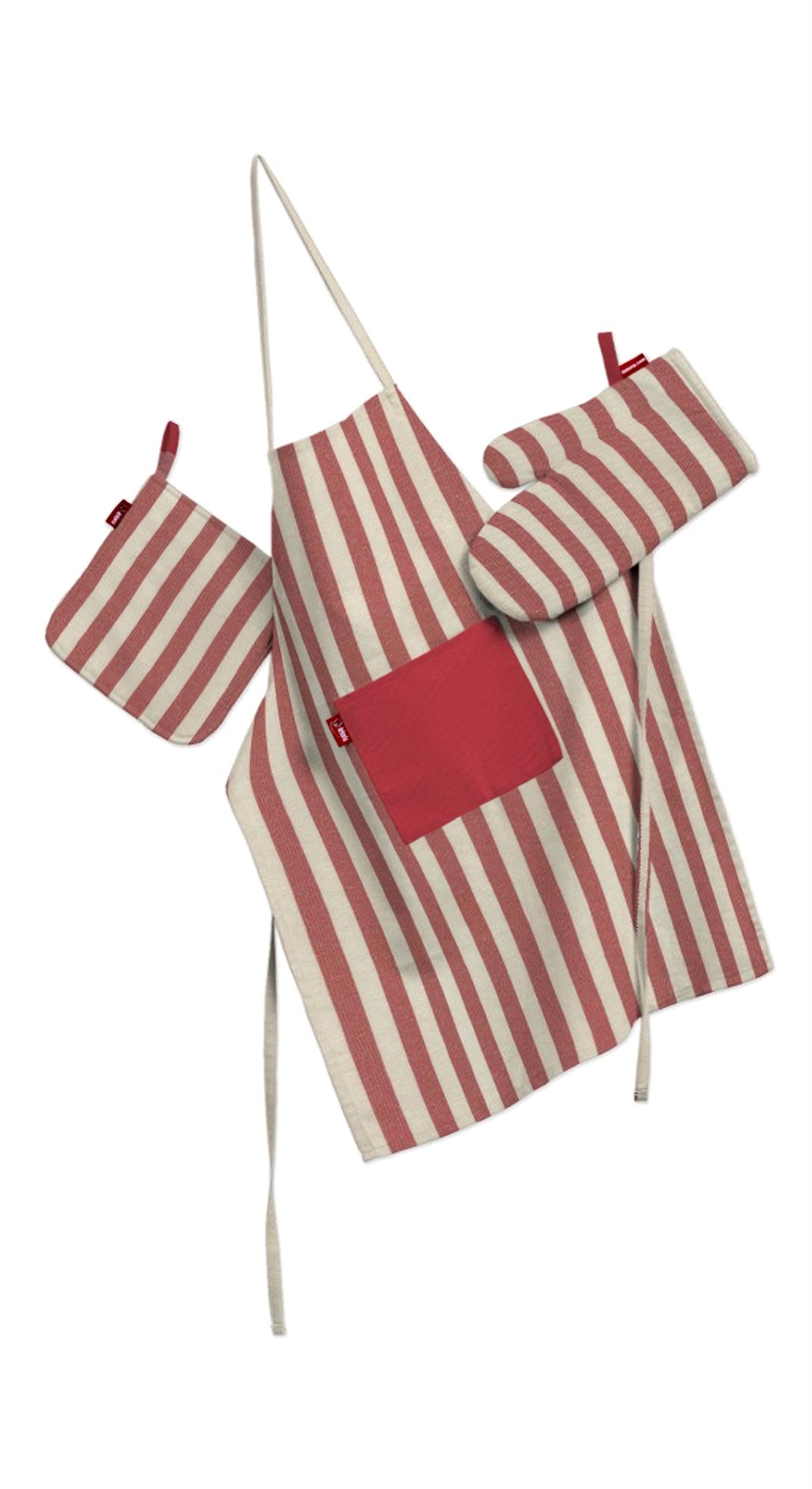 Ensemble de cuisine: tablier, gant et manique couleur rouge tissu à motifs