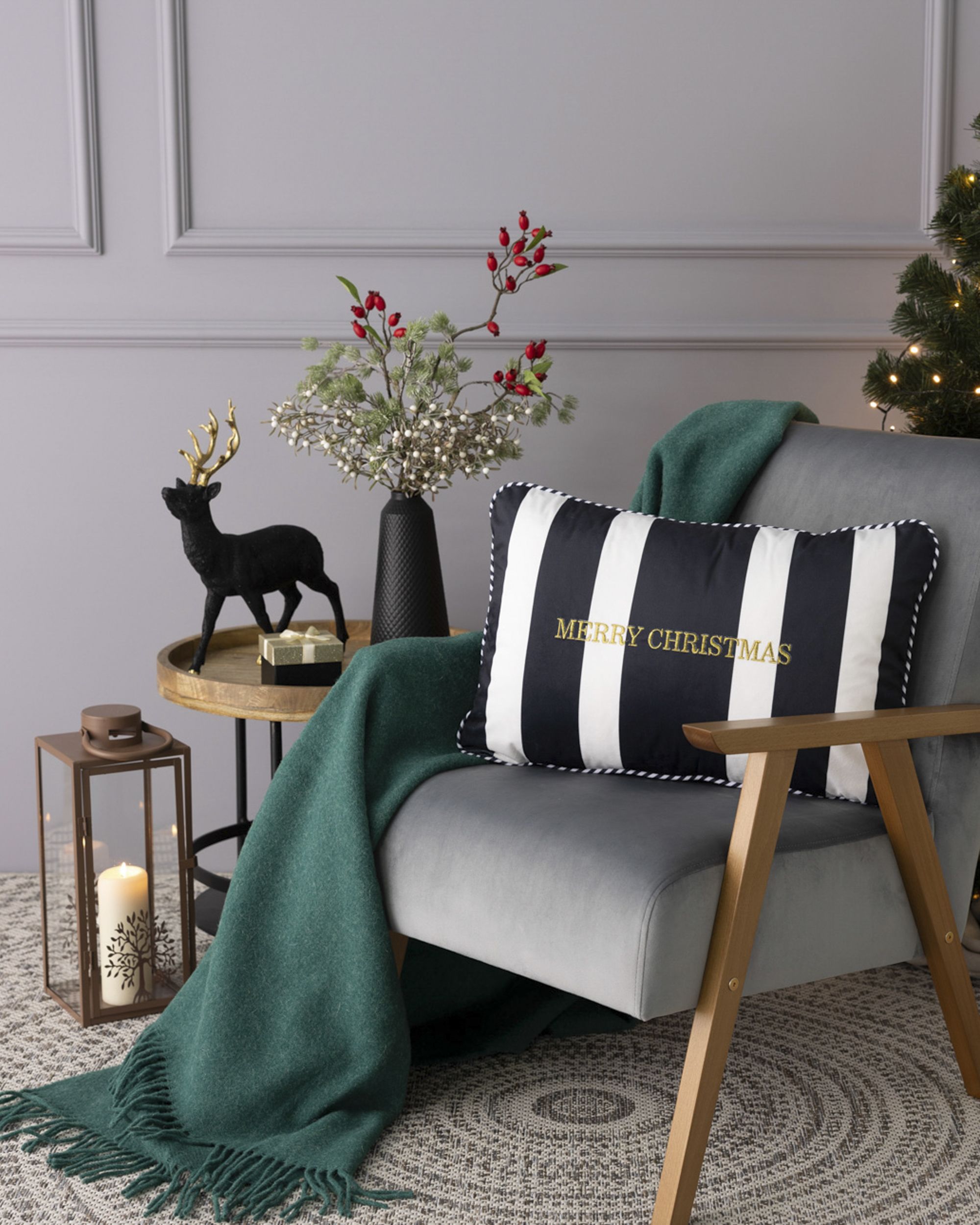 Housse de coussin Black & White Noel 60x40 cm (hover)