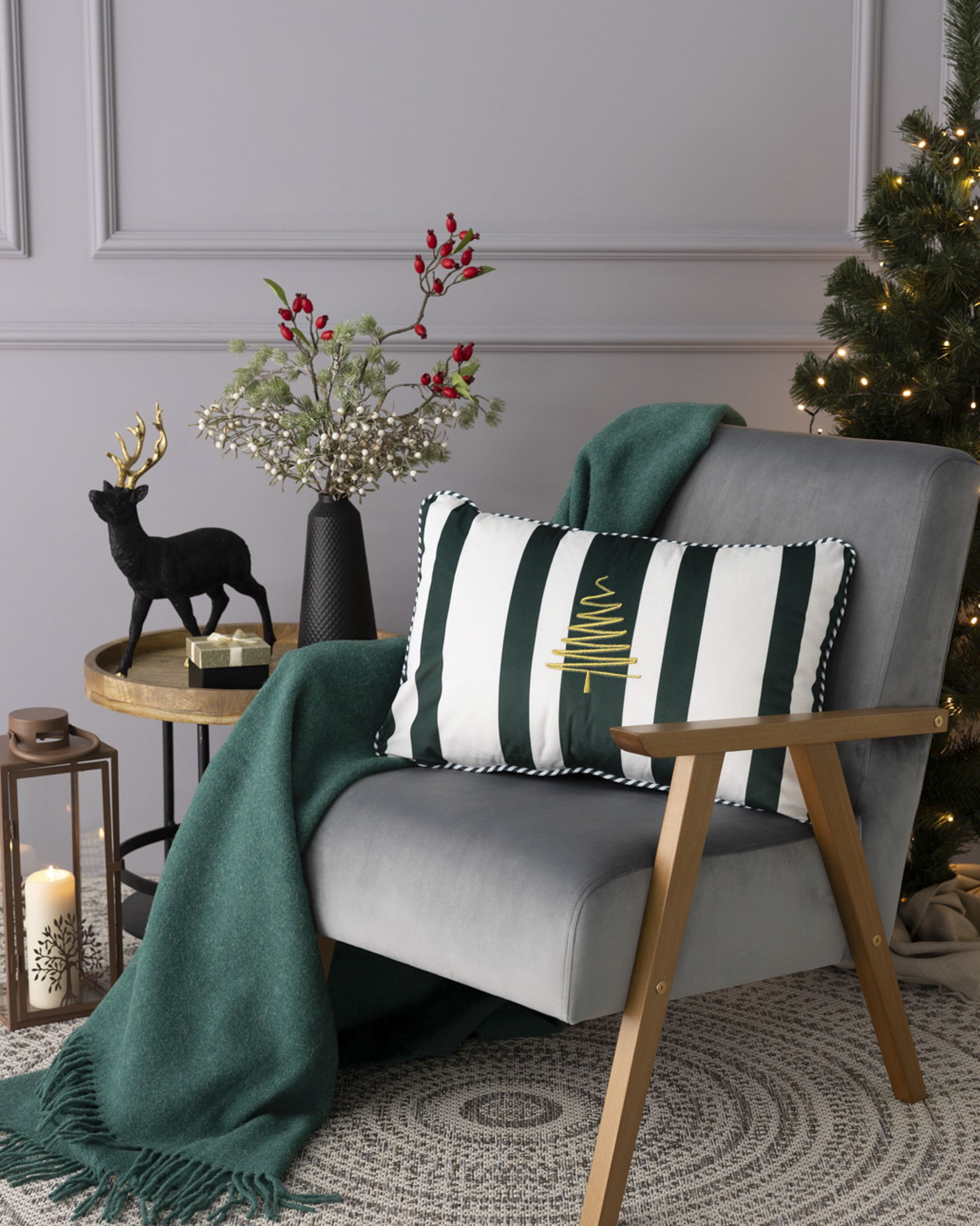 Housse de coussin Green & White Noel 60x40 cm (hover)