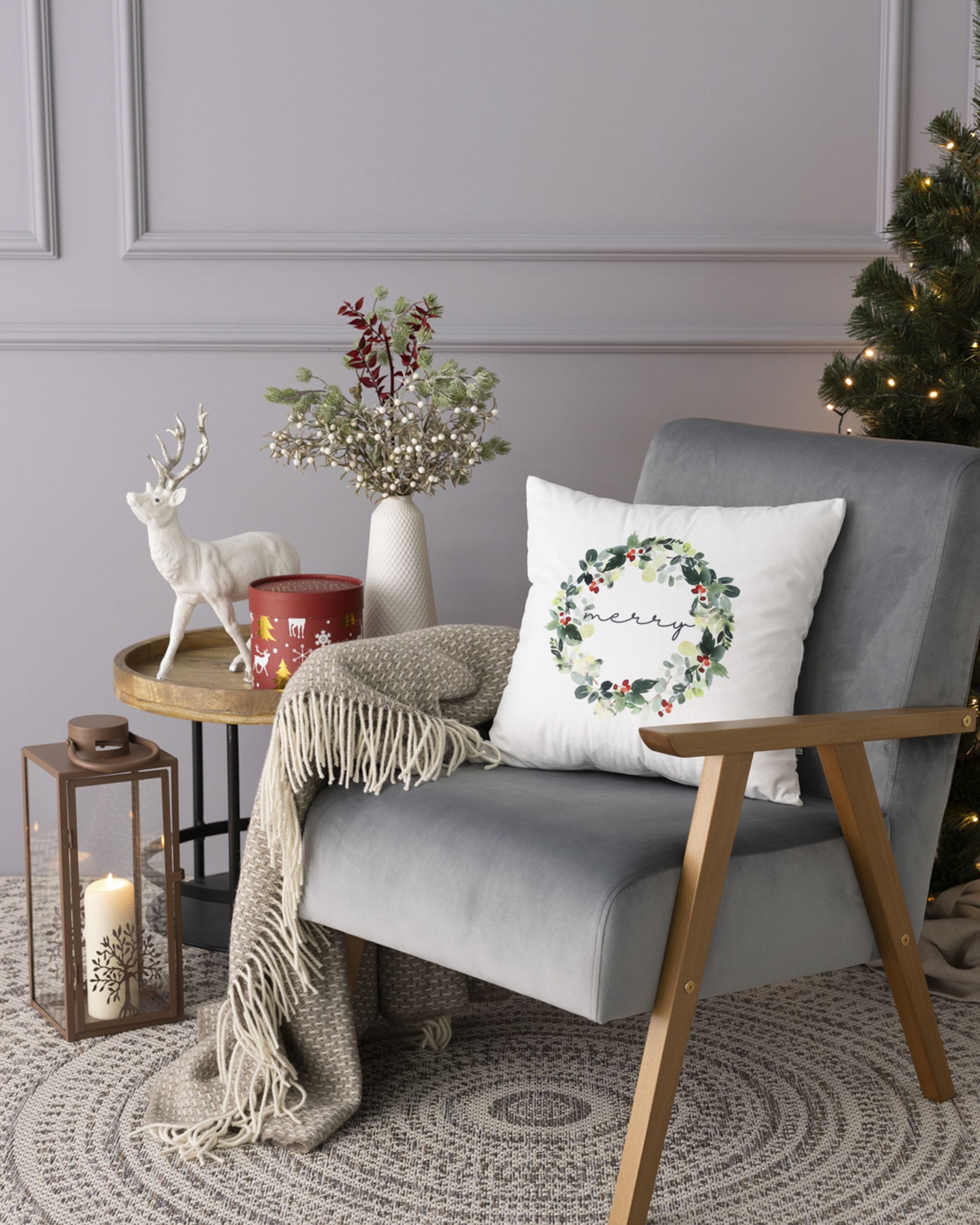 Housse de coussin Merry Wreath 43x43 cm (hover)