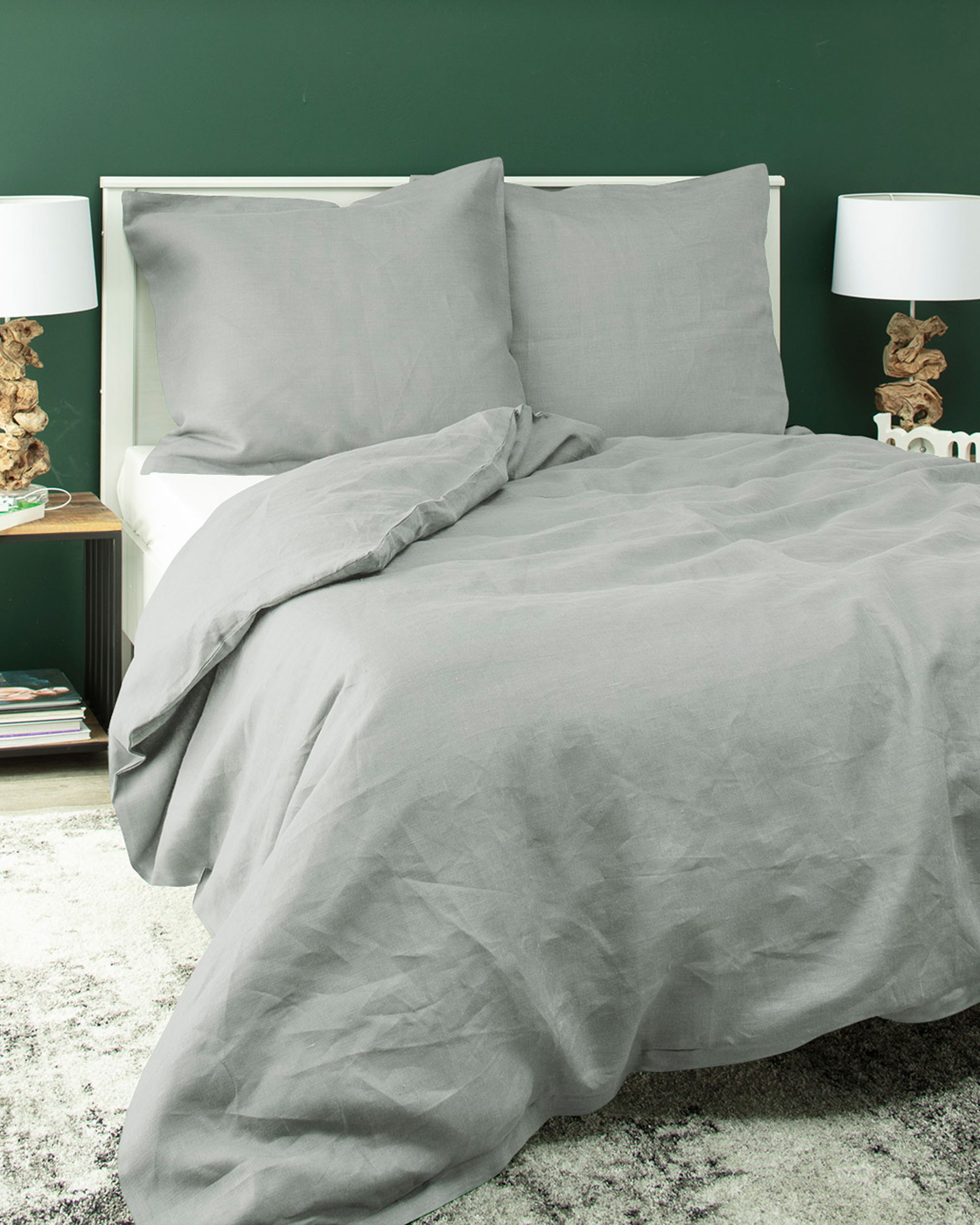 Parure de lit en lin Linen 160x200 cm couleur gris tissu semi-transparent, tresse, en lin