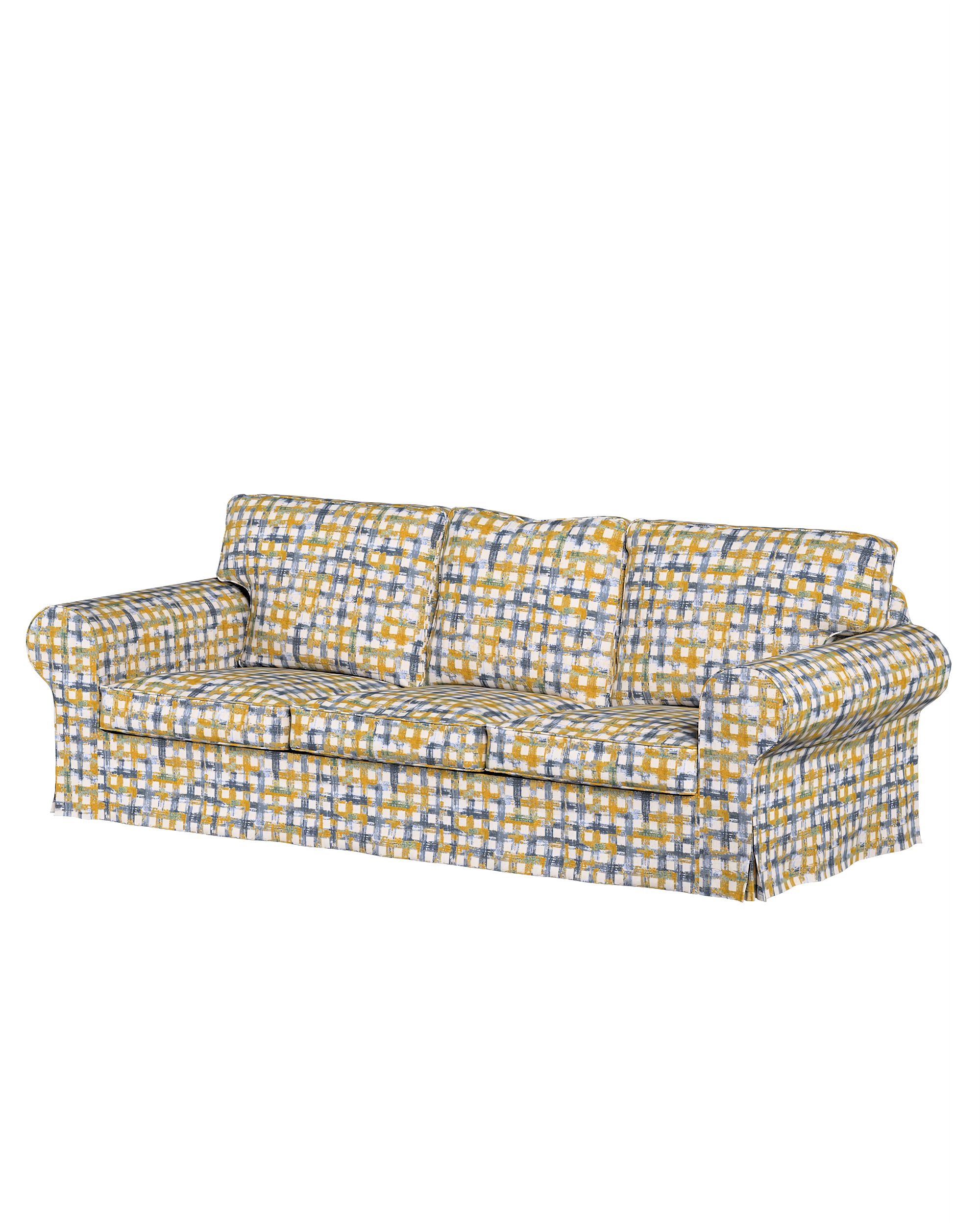Housse canapé Ektorp 3 pl, convertible couleur bleu tissu tresse, à motifs