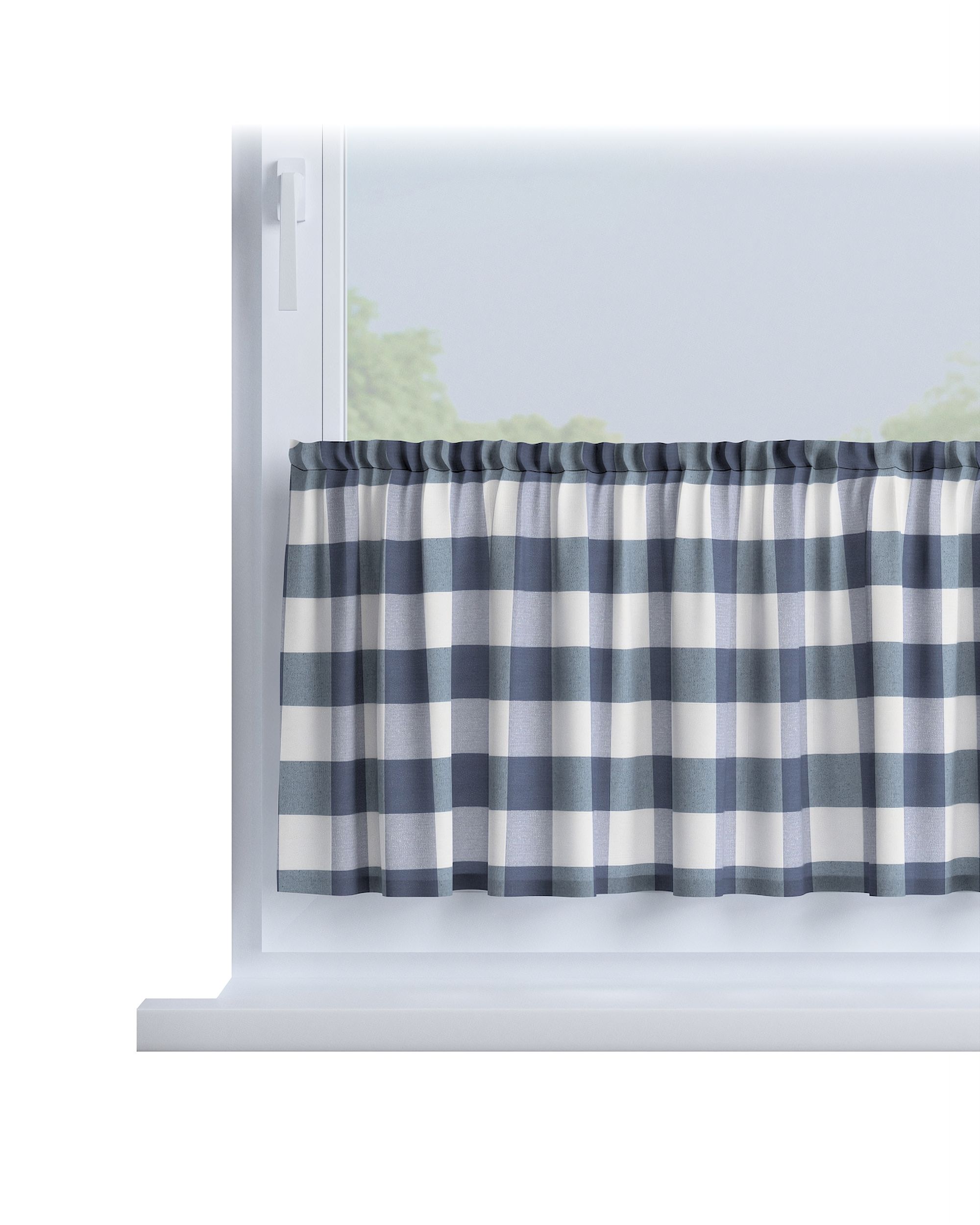 Rideau brise-bise droit au mètre couleur bleu marine tissu à motifs