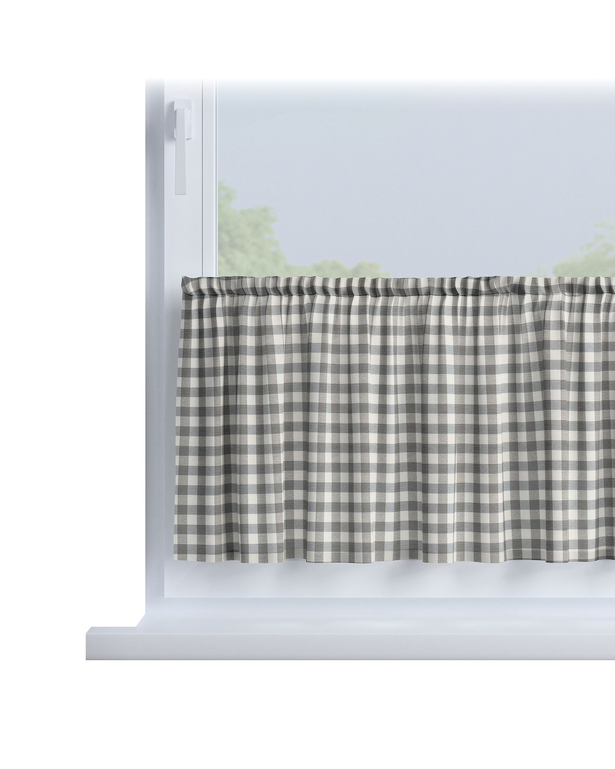 Rideau brise-bise droit au mètre couleur gris tissu à motifs
