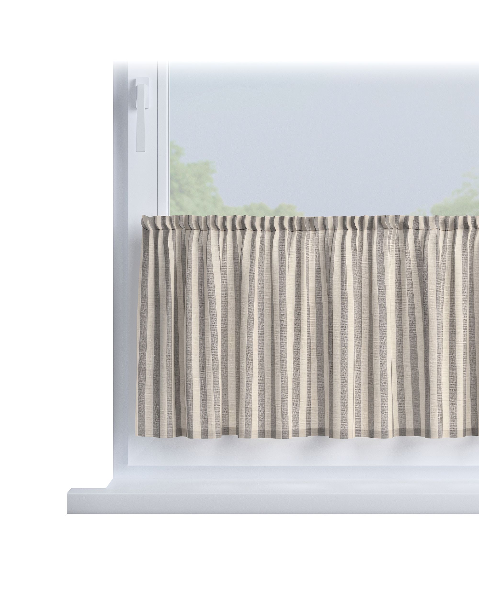Rideau brise-bise droit au mètre couleur gris tissu à motifs