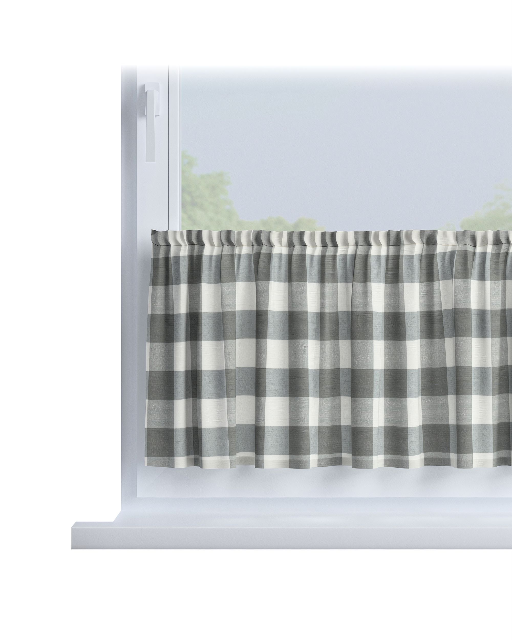 Rideau brise-bise droit au mètre couleur gris tissu à motifs