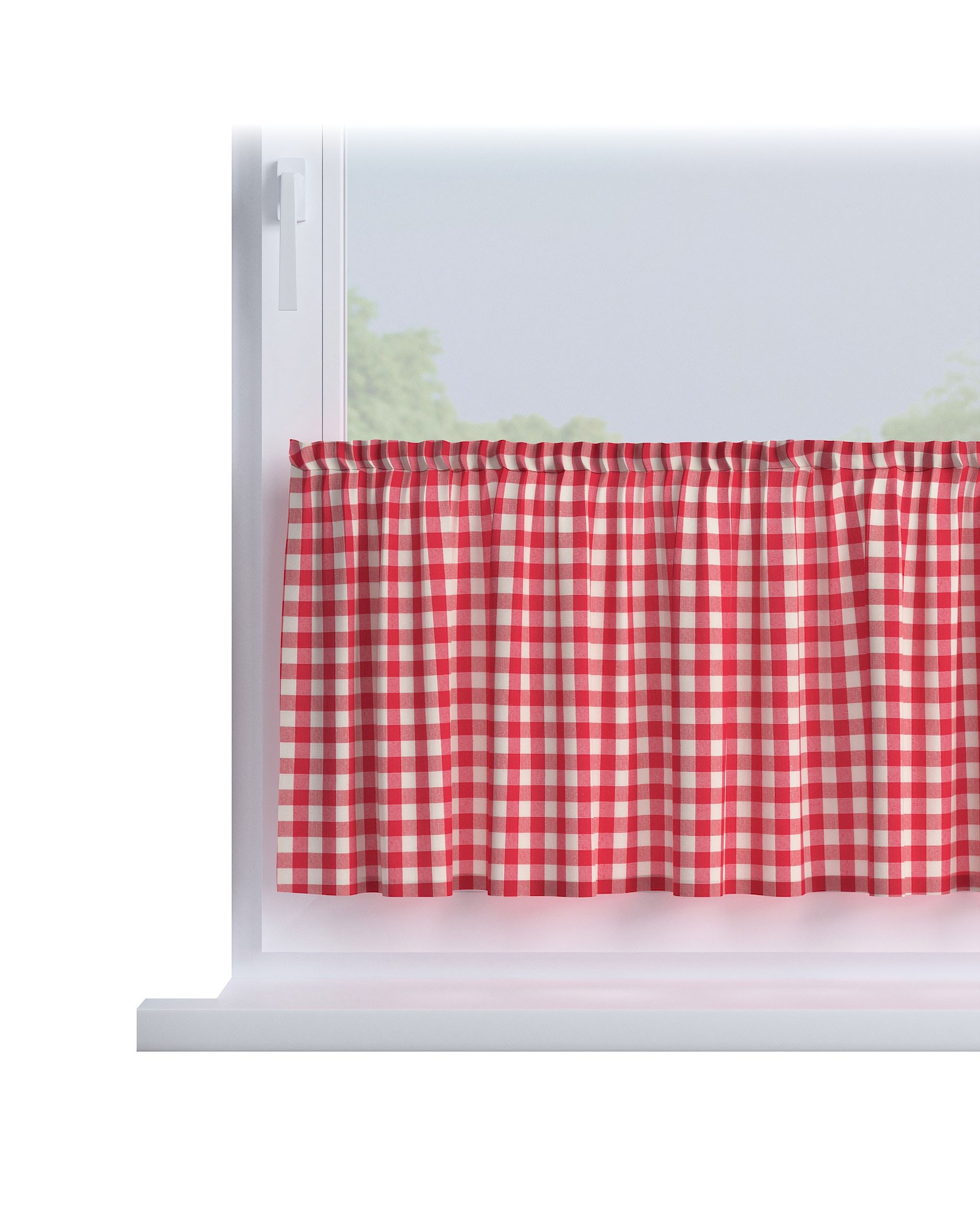 Rideau brise-bise droit au mètre couleur rouge tissu à motifs