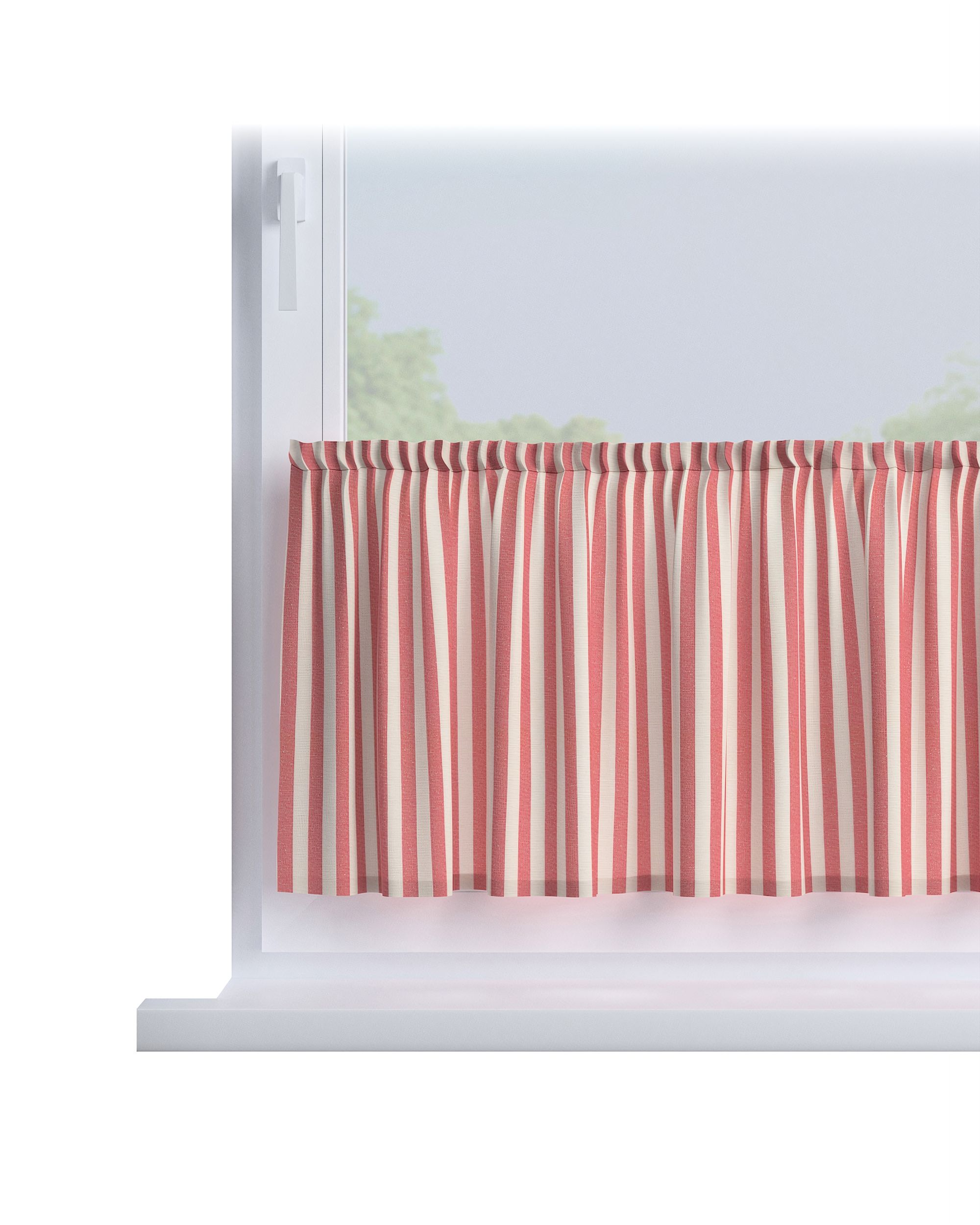 Rideau brise-bise droit au mètre couleur rouge tissu à motifs