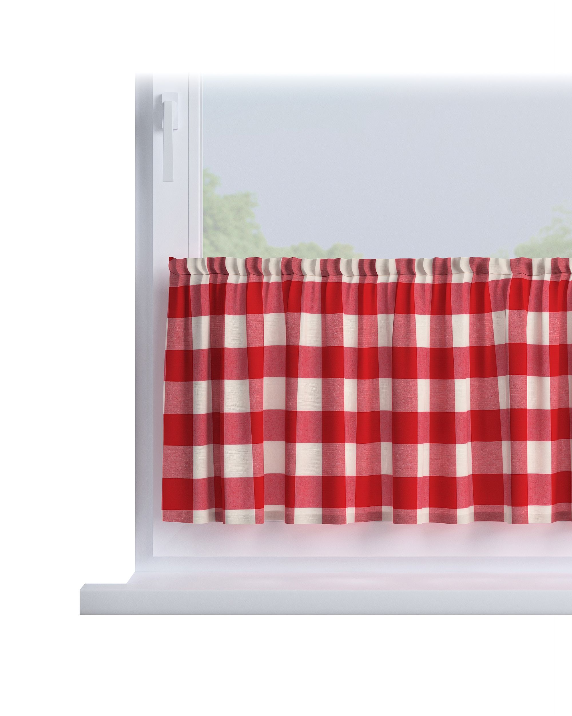 Rideau brise-bise droit au mètre couleur rouge tissu à motifs