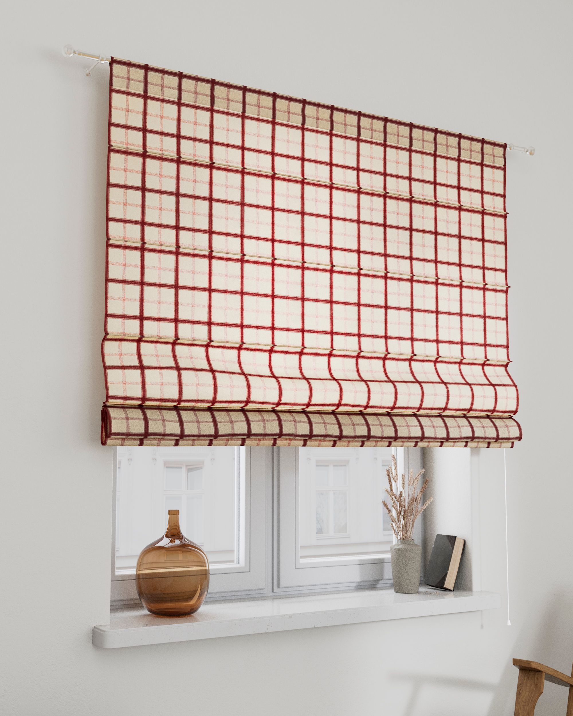 Store romain Torino couleur rouge tissu à motifs