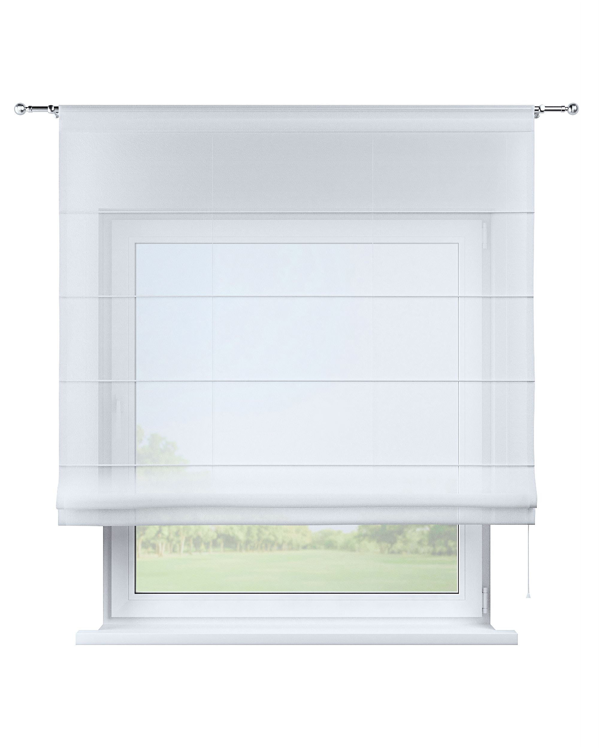 Store bateau en voile Séville couleur blanc tissu semi-transparent, tresse