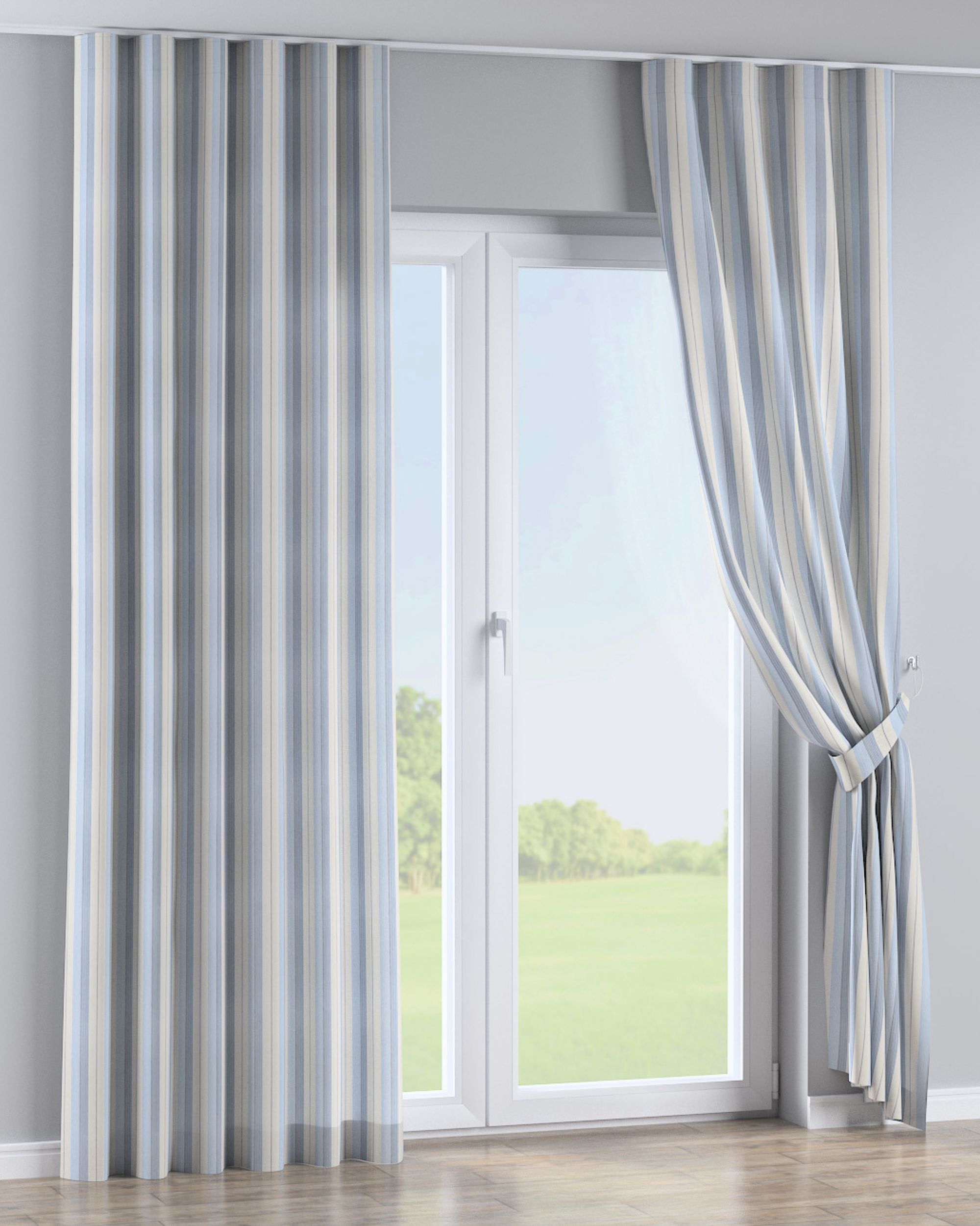 Rideau sur le ruban wave couleur bleu tissu tresse, à motifs (hover)