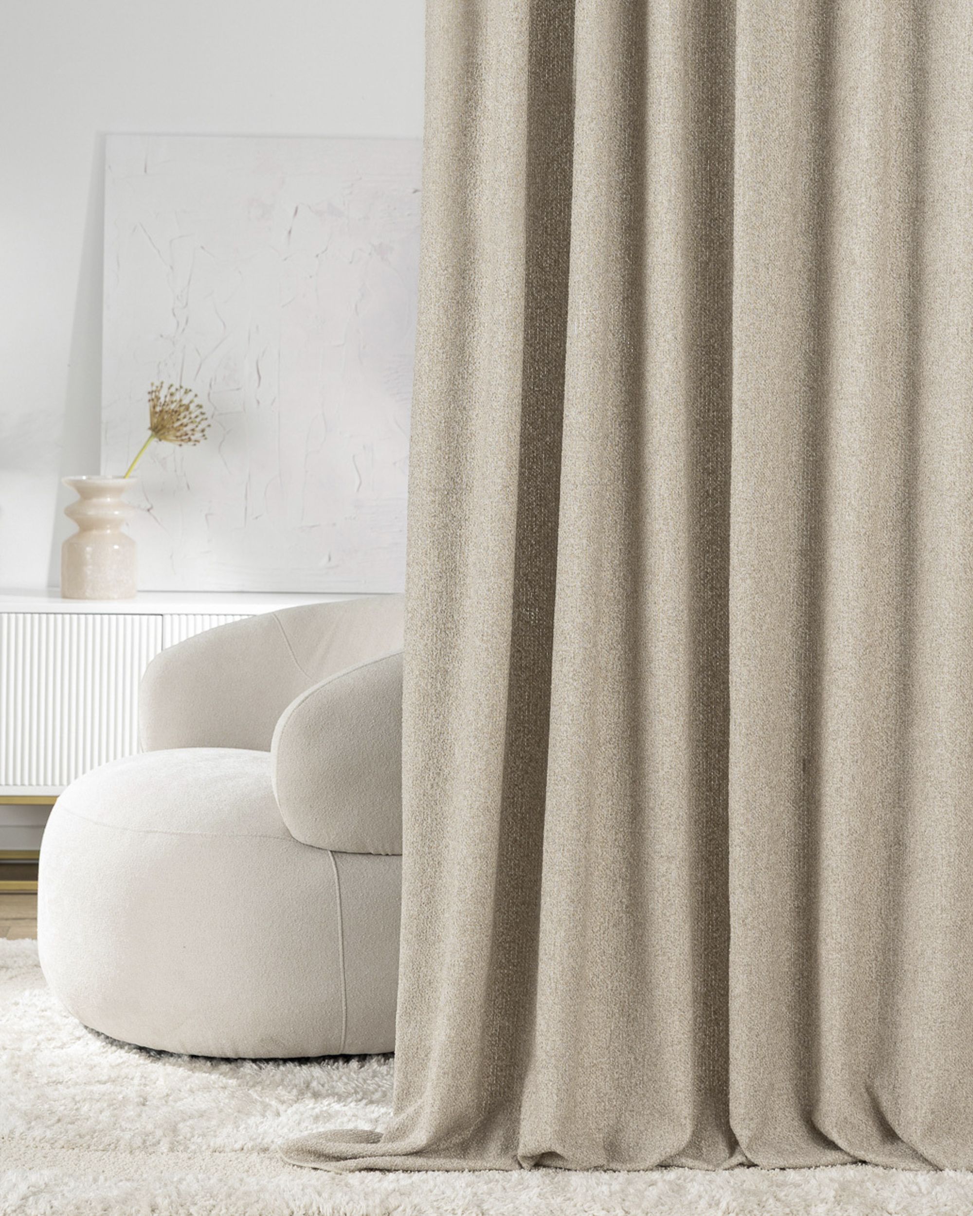 Rideau sur le ruban wave couleur beige tissu tresse (hover)