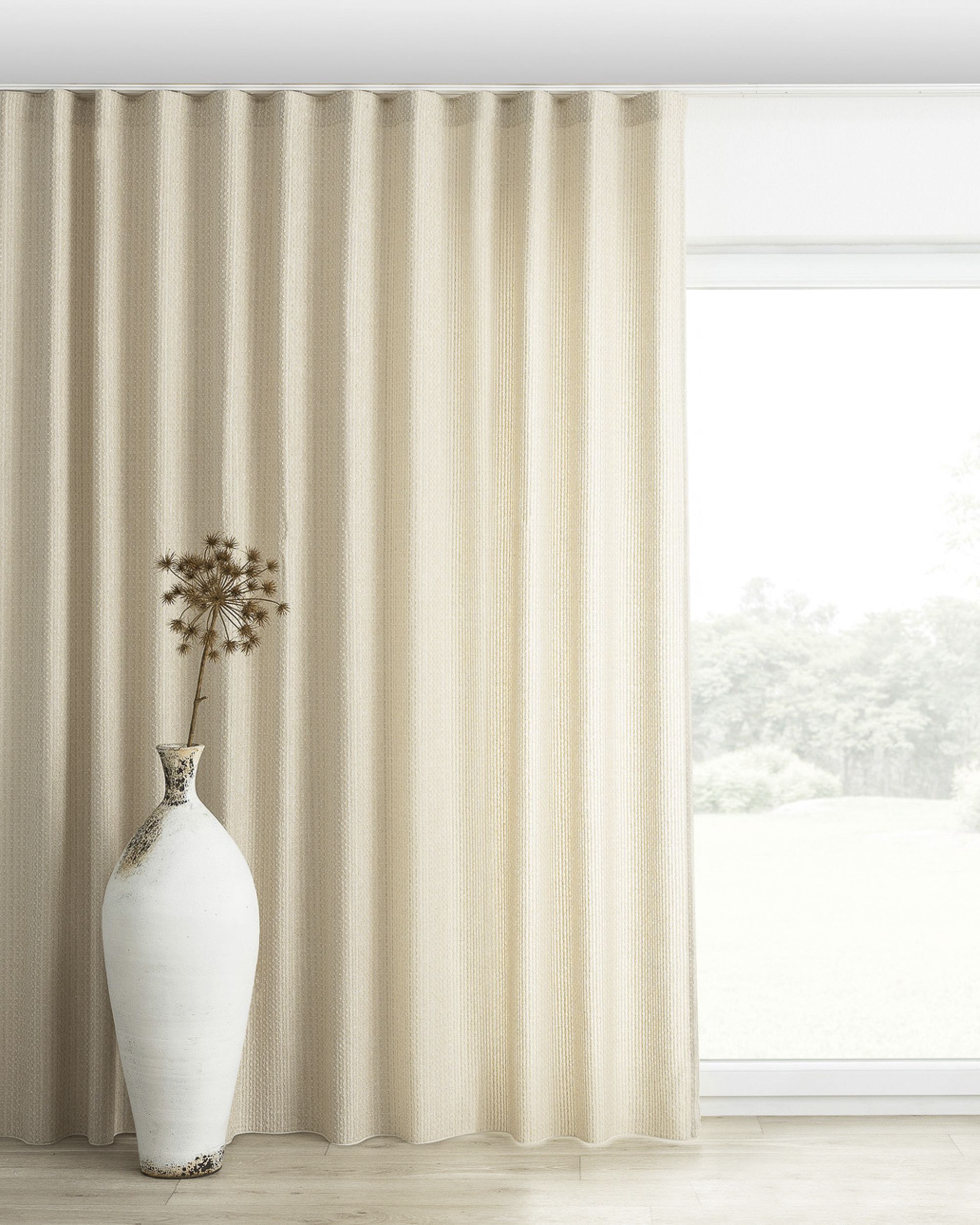 Rideau sur le ruban wave couleur beige tissu tresse
