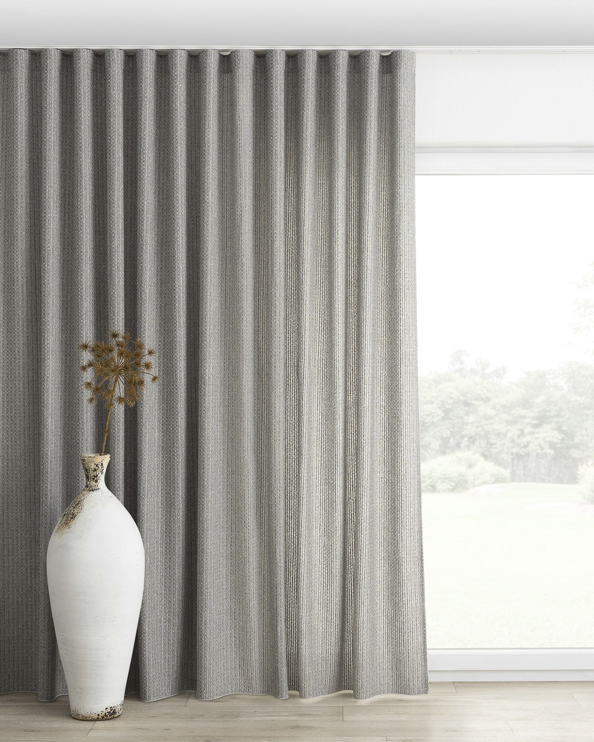 Rideau sur le ruban wave couleur gris tissu tresse