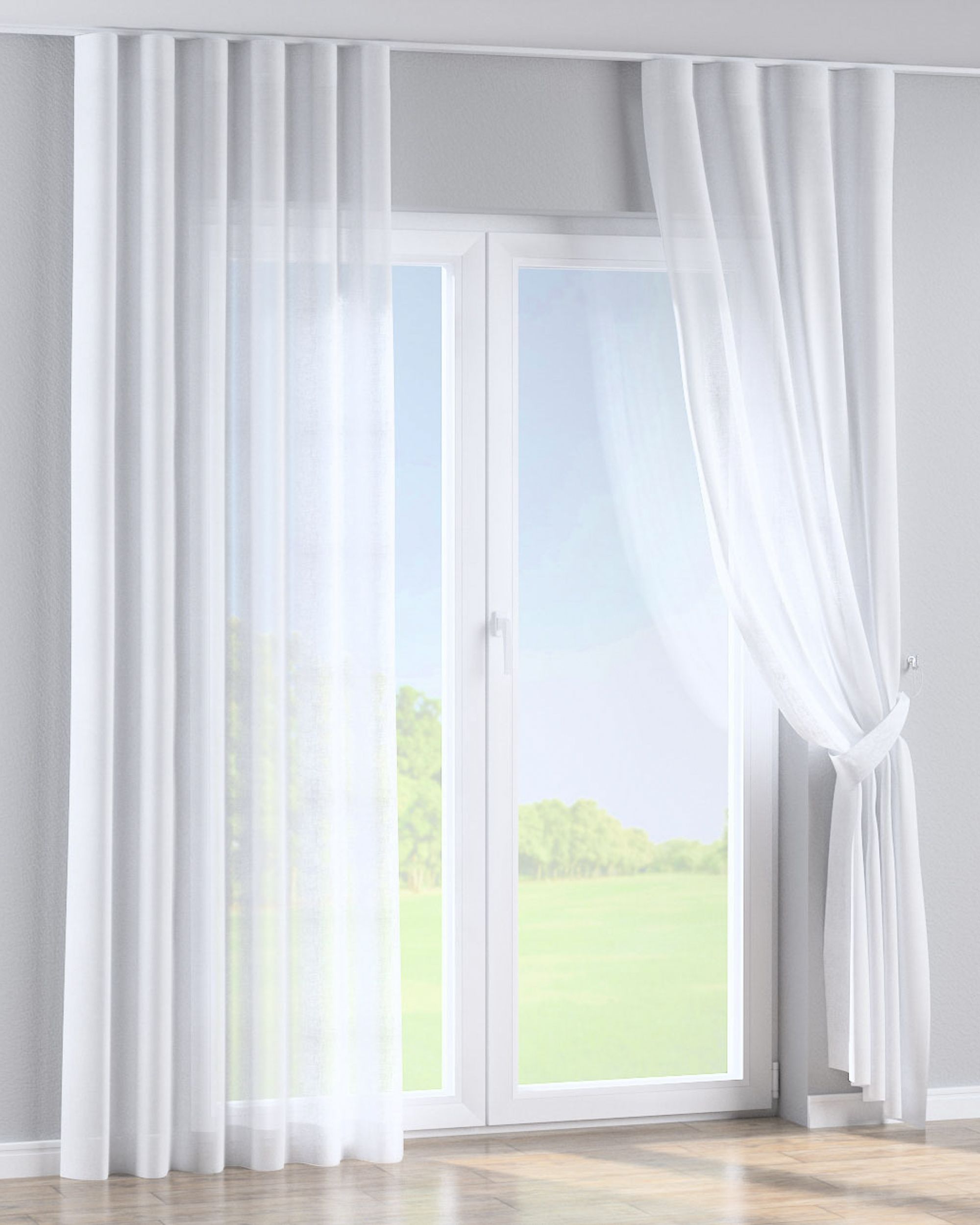 Rideau sur le ruban wave couleur blanc tissu semi-transparent, tresse (hover)