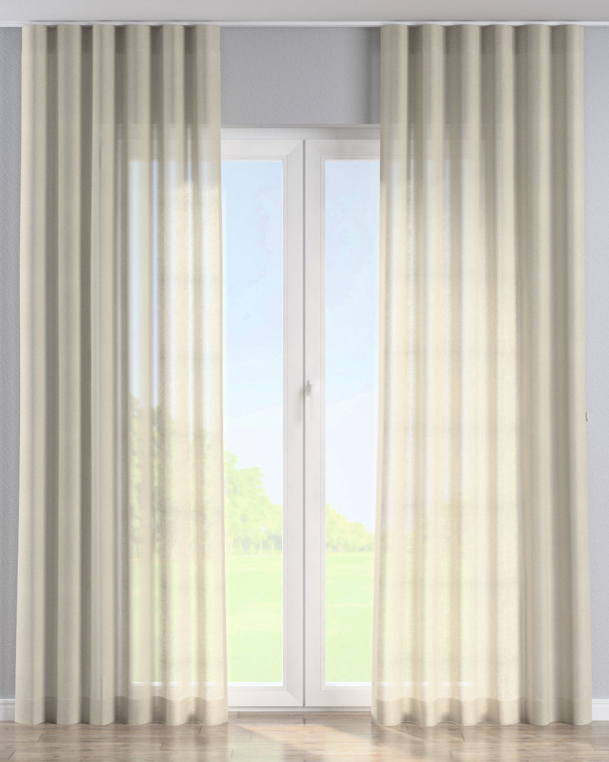 Rideau sur le ruban wave couleur beige tissu semi-transparent, tresse