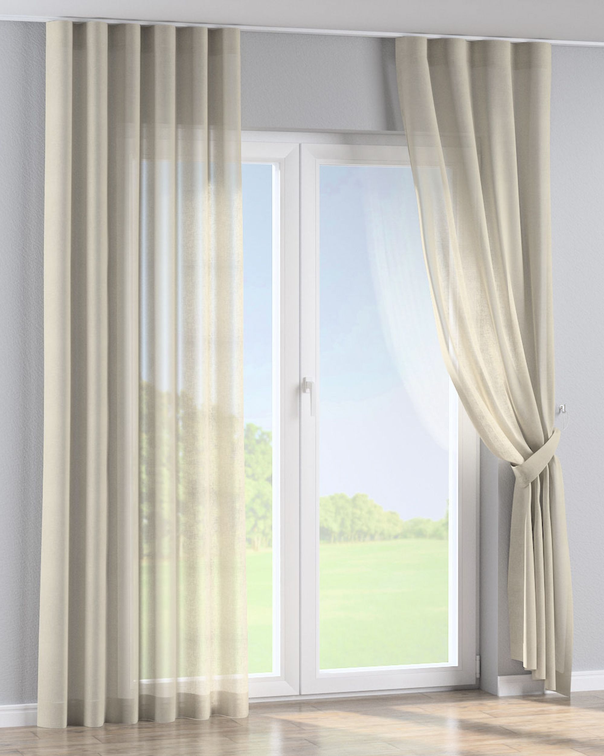 Rideau sur le ruban wave couleur beige tissu semi-transparent, tresse (hover)