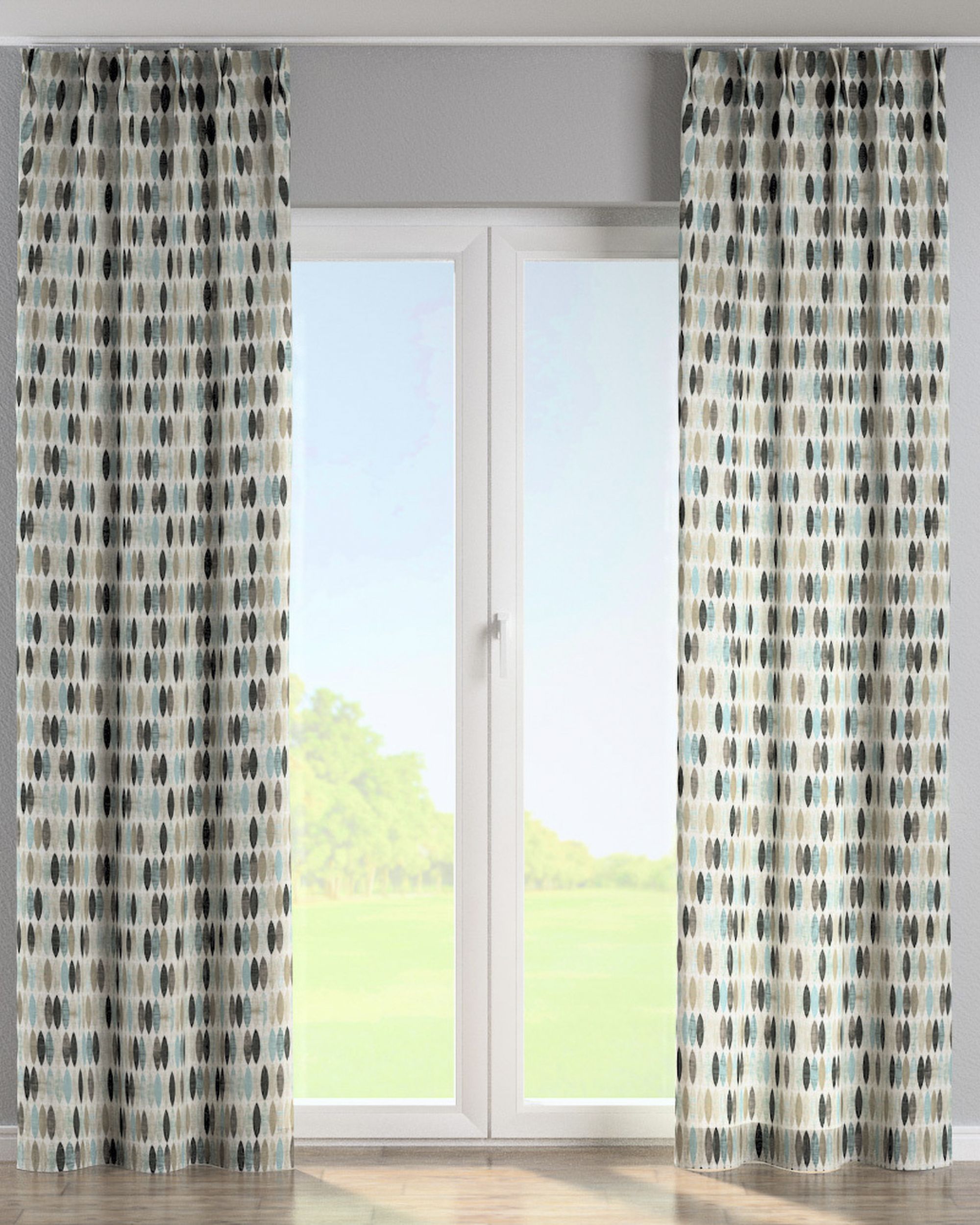 Rideau avec crochets flex doubles couleur beige tissu à motifs