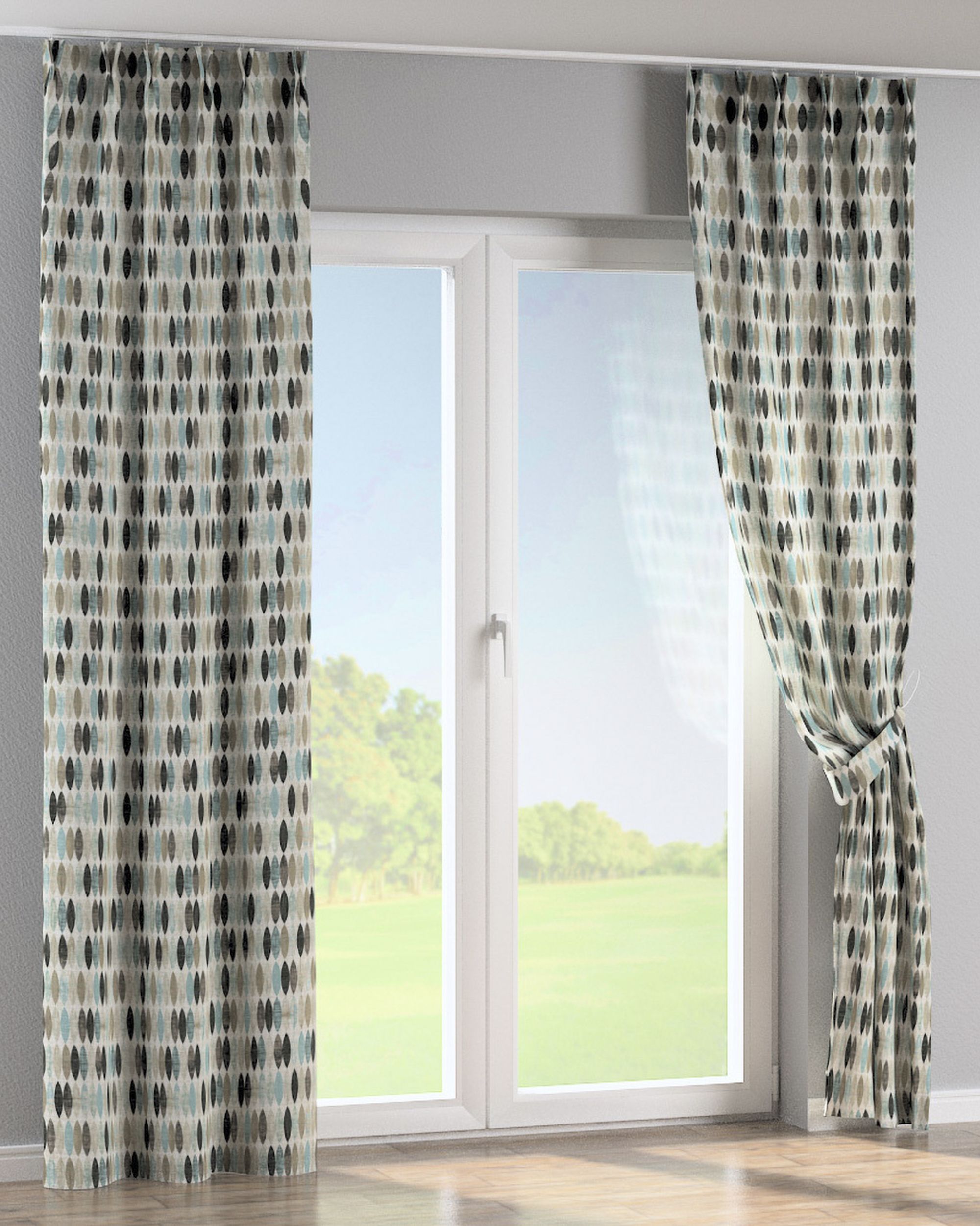 Rideau avec crochets flex doubles couleur beige tissu à motifs (hover)