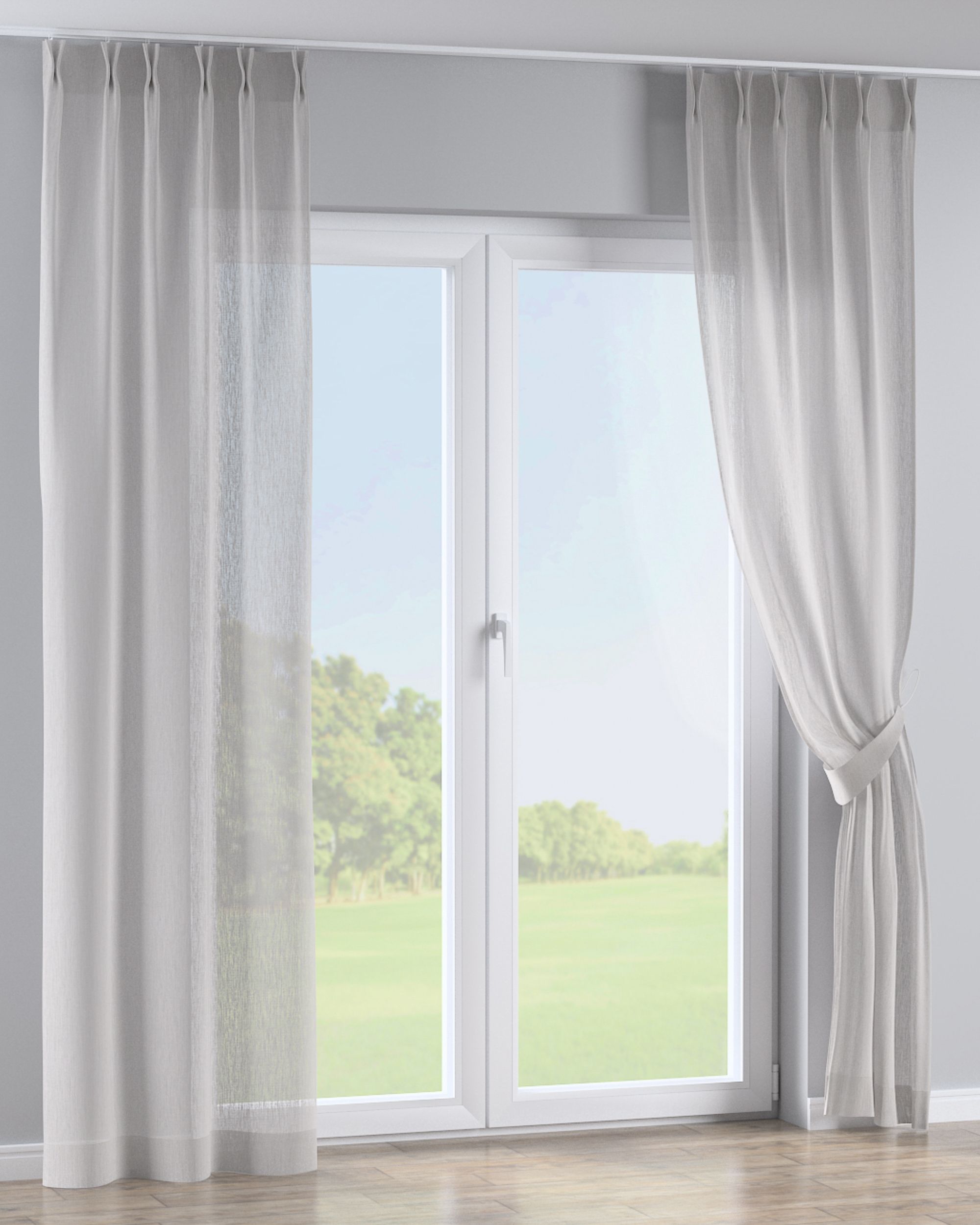 Rideau avec crochets flex doubles couleur beige tissu semi-transparent, tresse (hover)