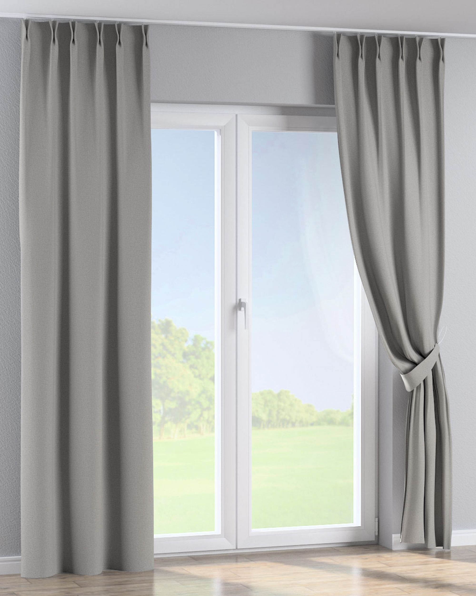 Rideau avec crochets flex doubles couleur gris tissu tresse, black-out (hover)