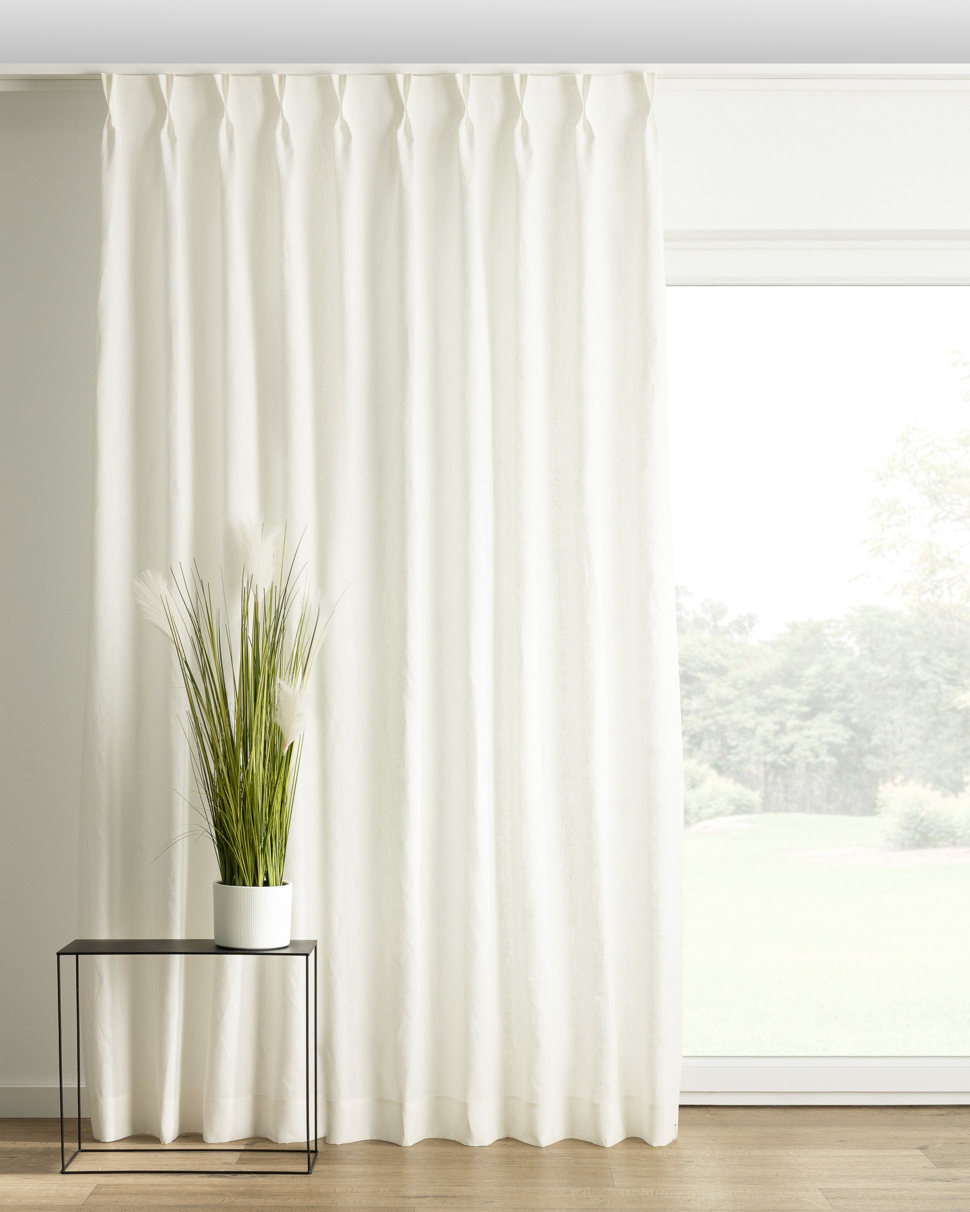 Rideau avec crochets flex doubles couleur blanc tissu semi-transparent, tresse, en lin