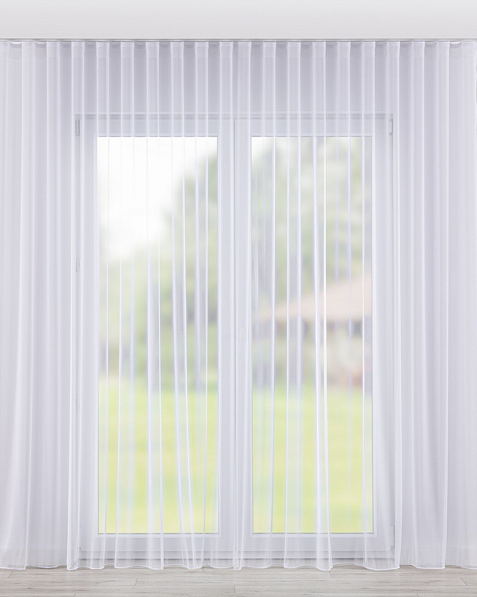 Voilage sur la ruban WAVE couleur blanc tissu semi-transparent, brillant, tresse