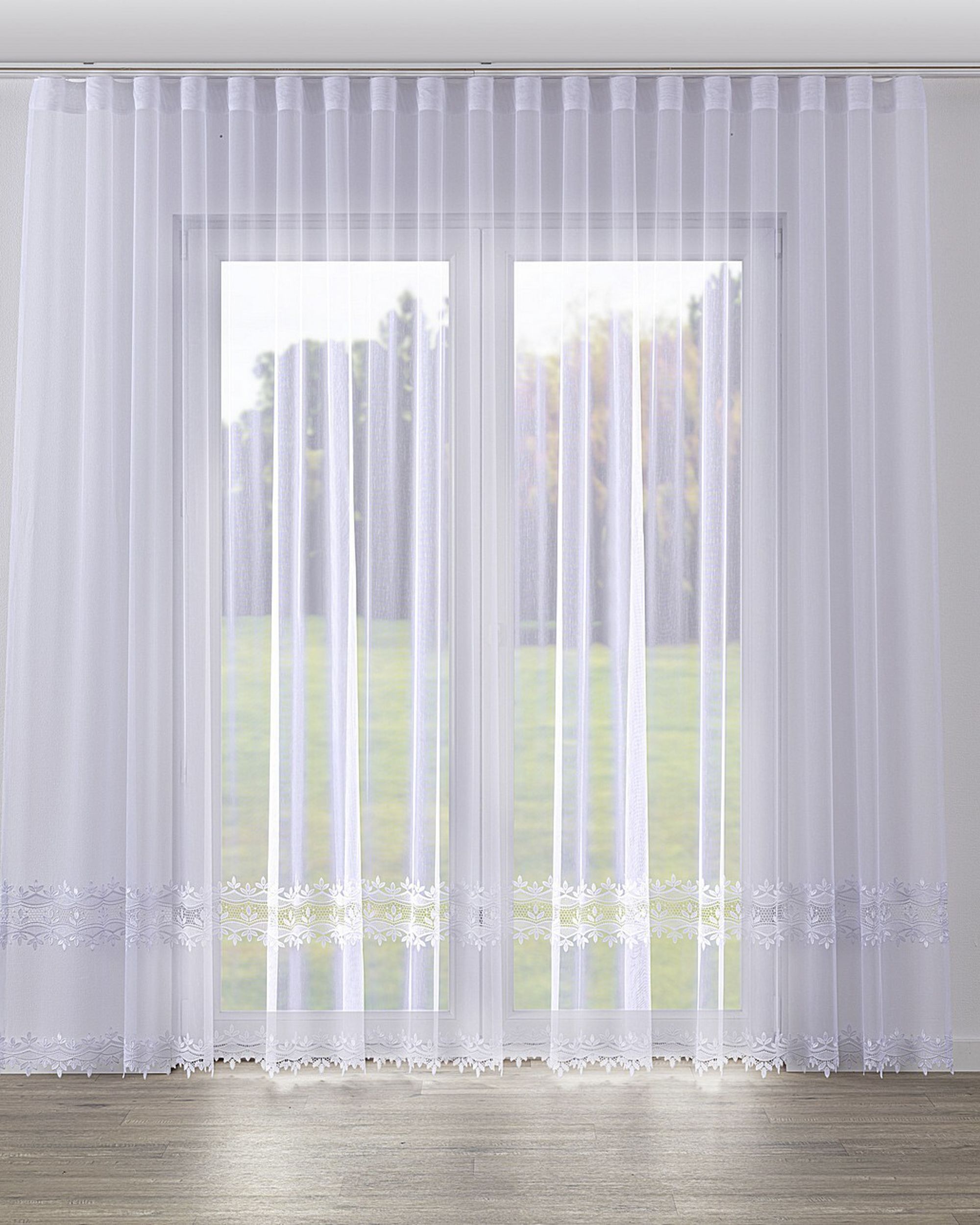 Voilage sur la ruban WAVE couleur blanc tissu semi-transparent, tresse, à motifs