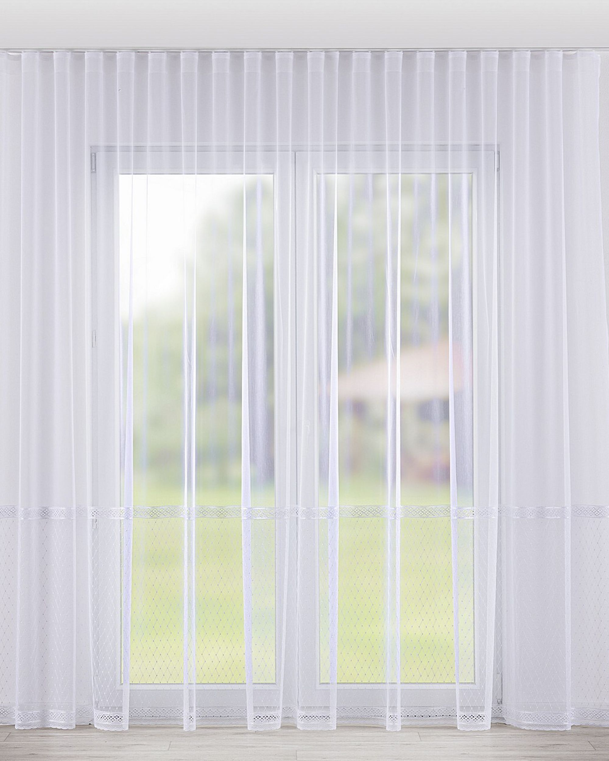Voilage sur la ruban WAVE couleur blanc tissu semi-transparent, tresse, à motifs