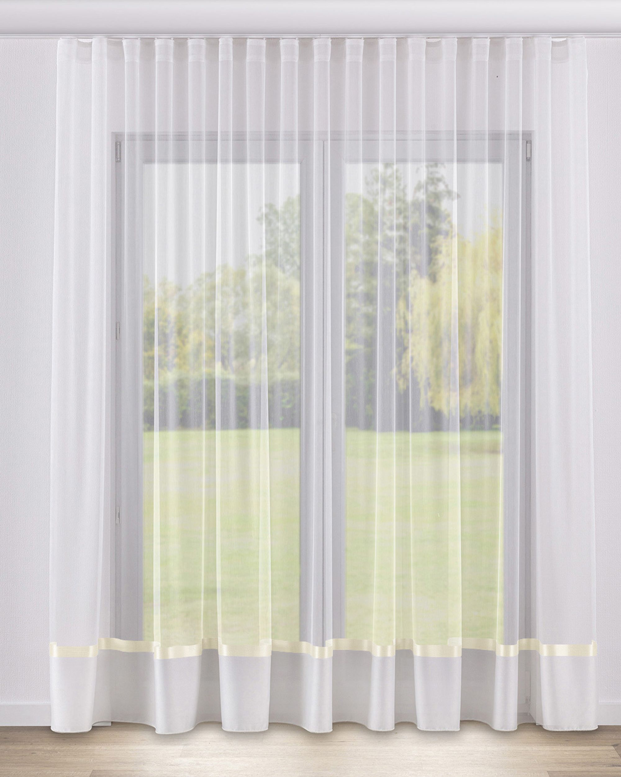 Voilage sur la ruban WAVE couleur crème tissu semi-transparent