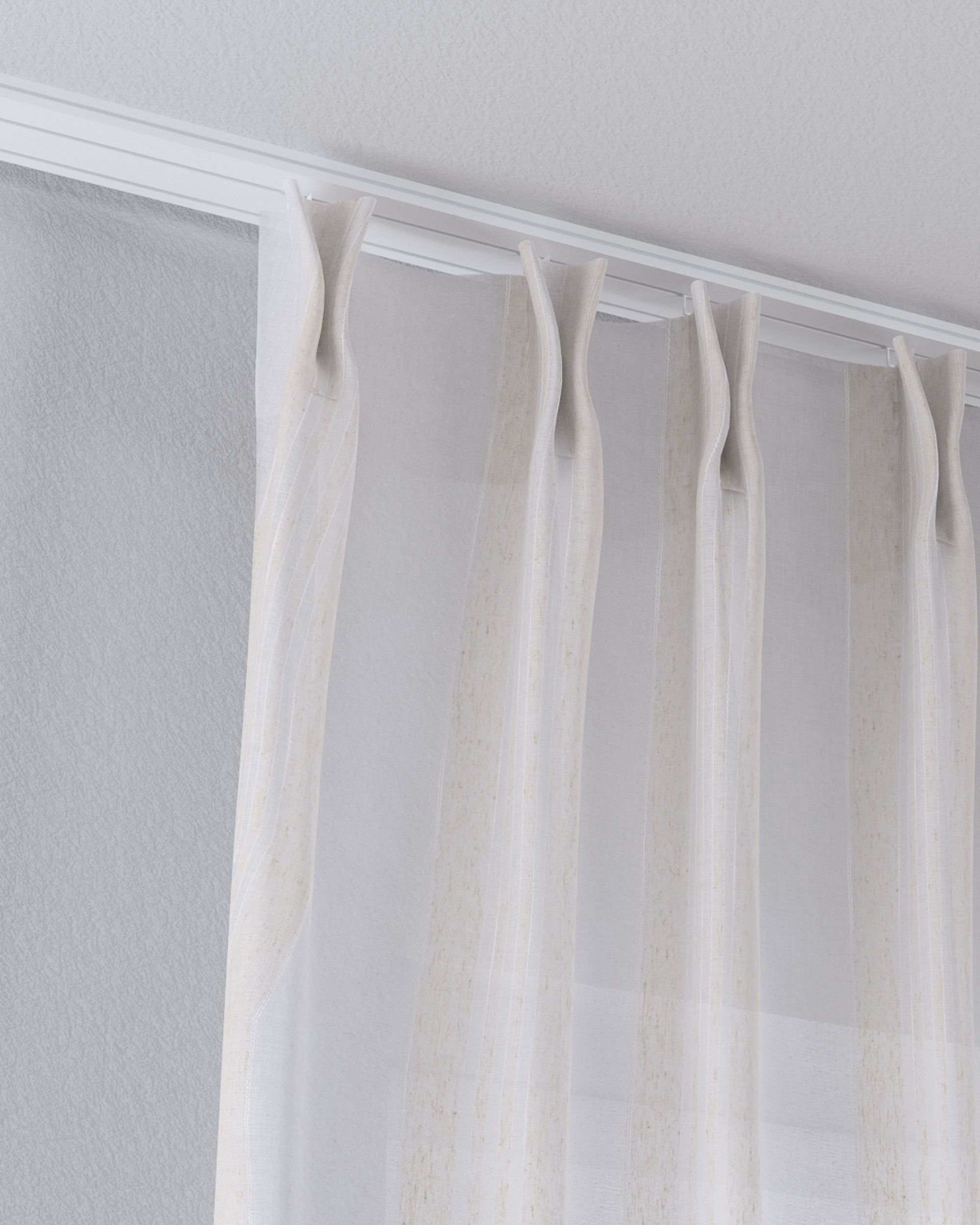 Voilage sur les crochets flex doubles couleur crème tissu semi-transparent, tresse, à motifs (hover)