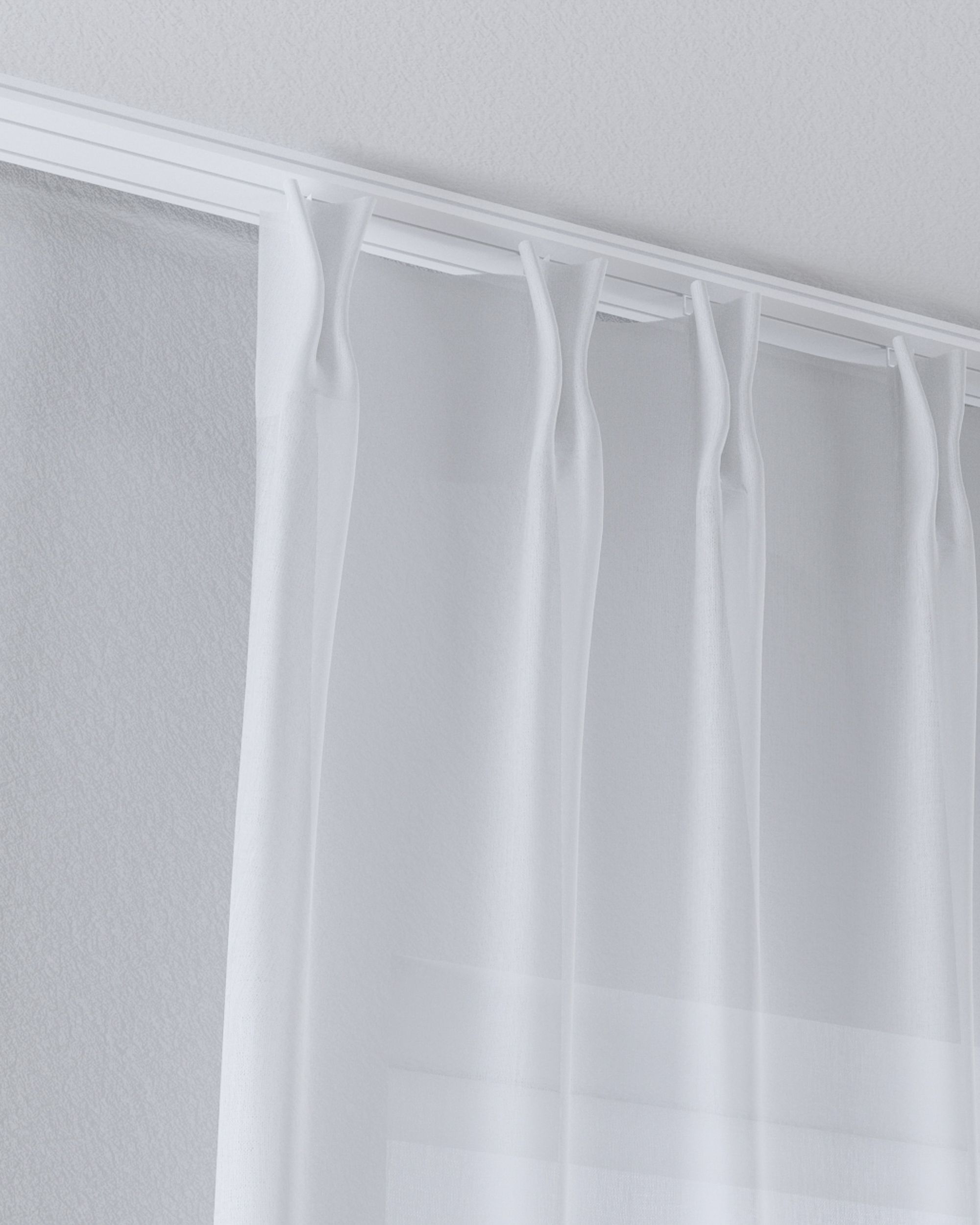 Voilage sur les crochets flex doubles couleur blanc tissu semi-transparent, tresse (hover)