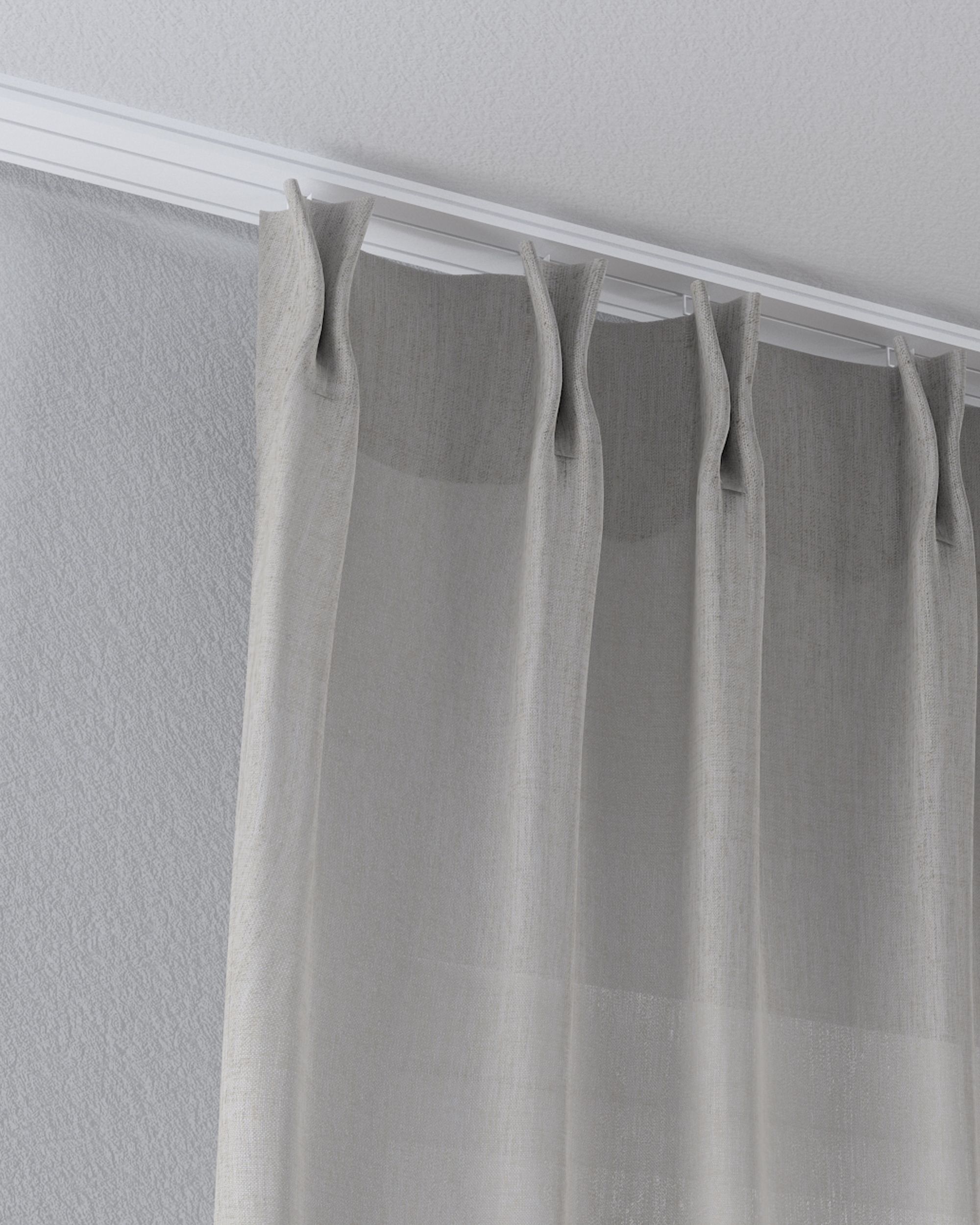 Voilage sur les crochets flex doubles couleur beige tissu semi-transparent, tresse (hover)