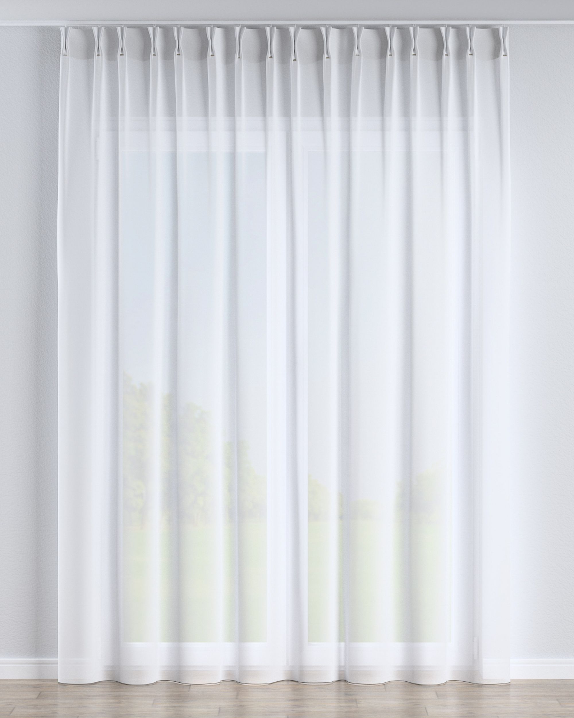 Voilage sur les crochets flex doubles couleur blanc tissu semi-transparent, tresse
