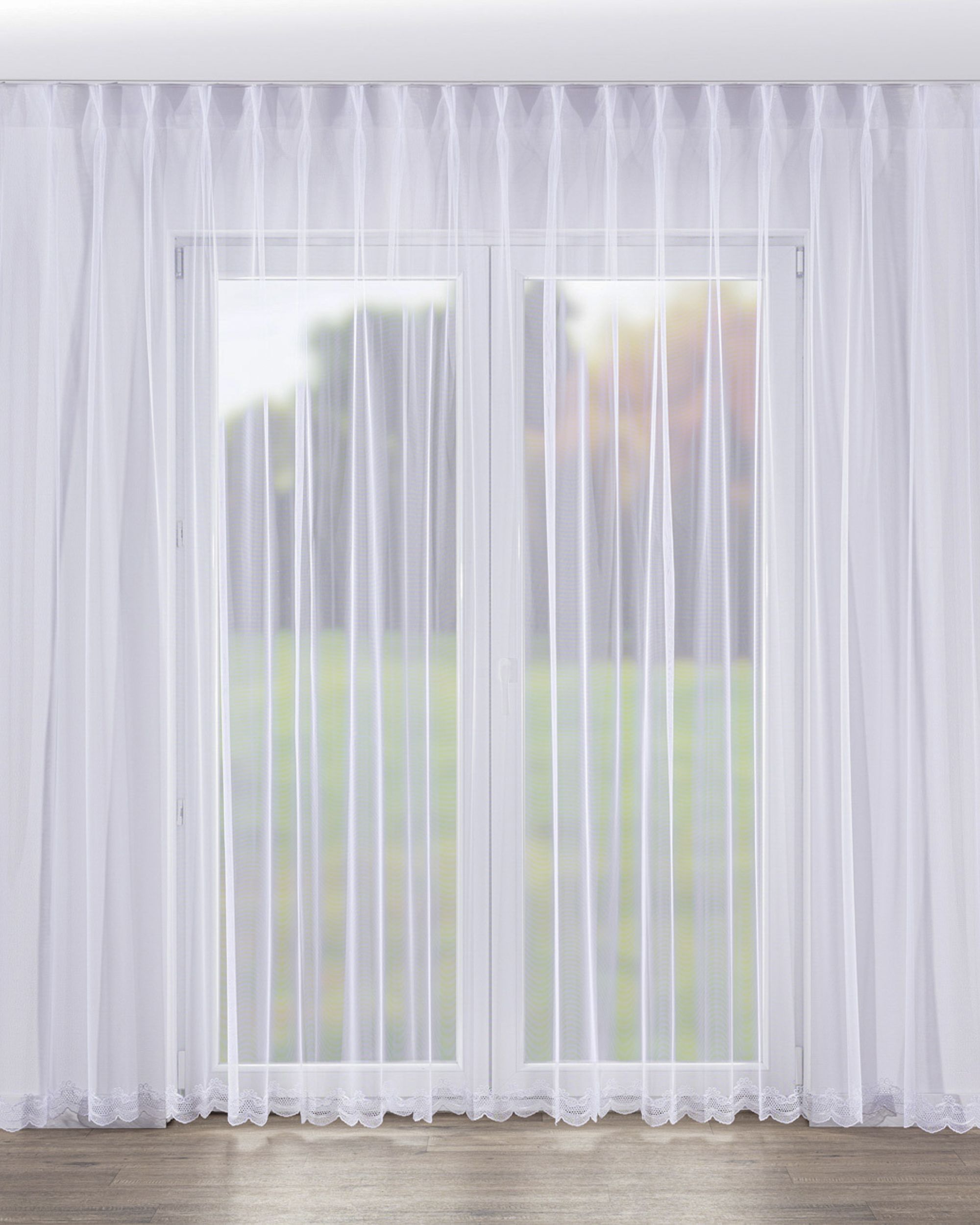 Voilage sur les crochets flex doubles couleur blanc tissu semi-transparent, tresse, à motifs