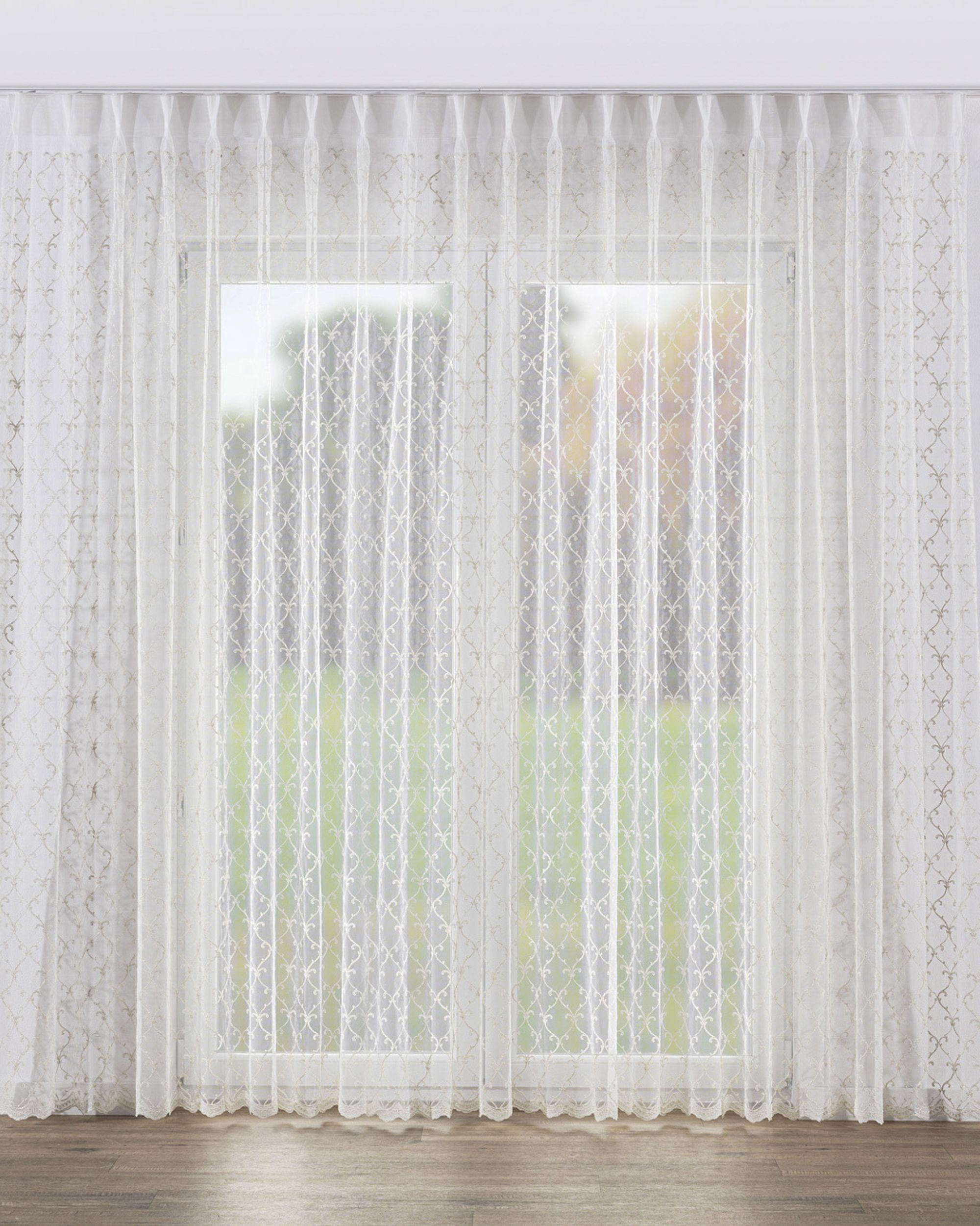 Voilage sur les crochets flex doubles couleur crème tissu semi-transparent, brillant, tresse, à motifs